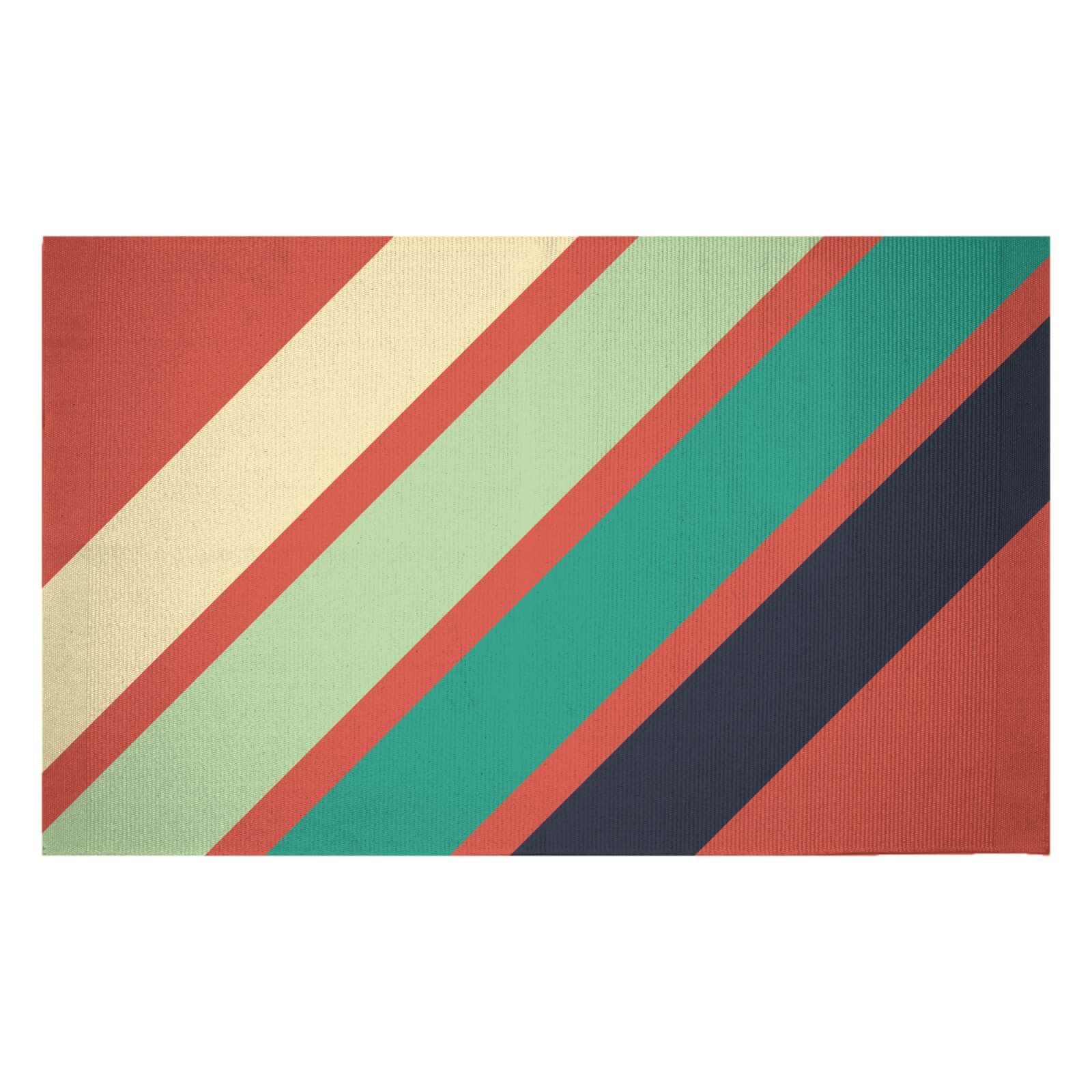 Green Retro Stripe Woven Rug - Small
