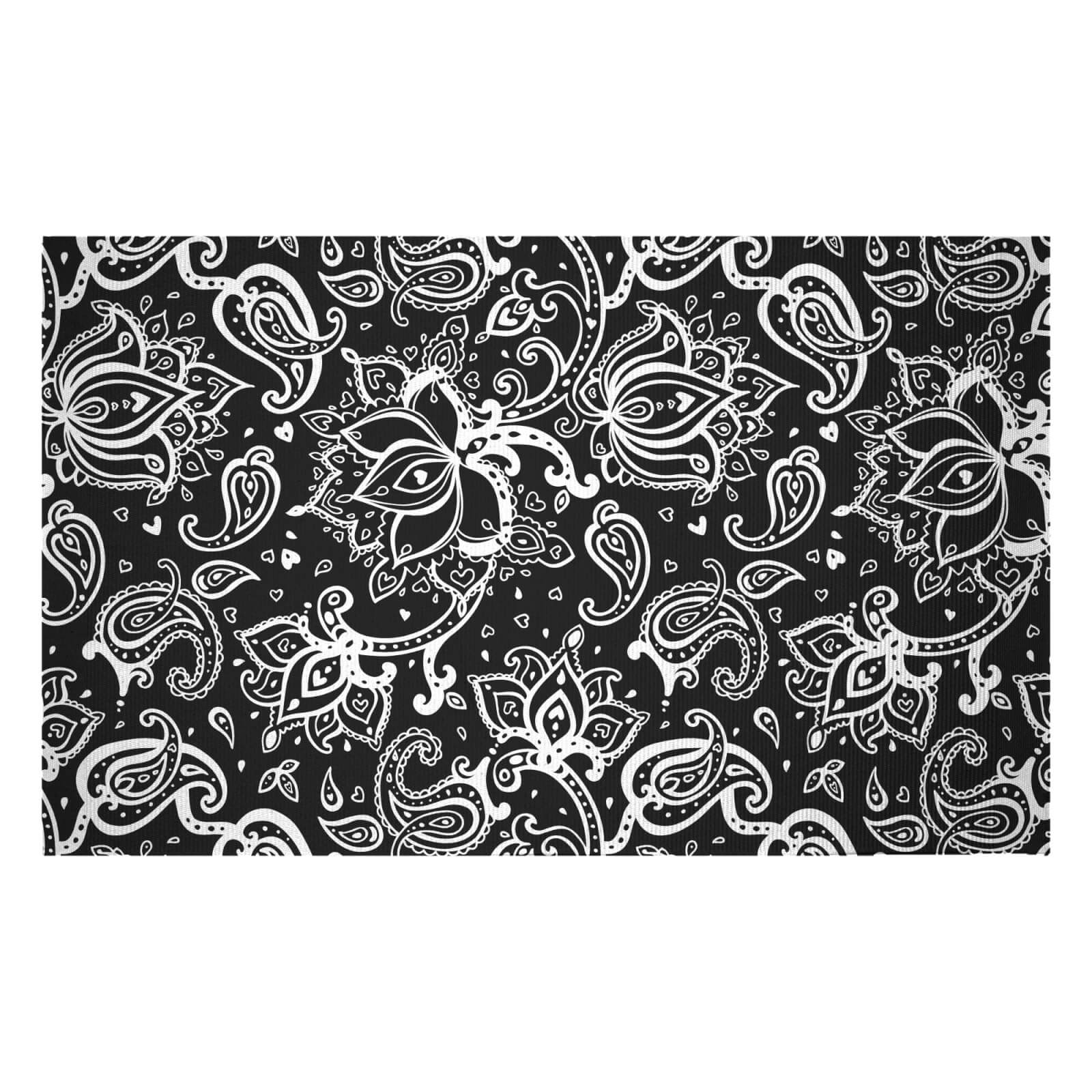 Monochrome Floral Paisley Woven Rug - Small