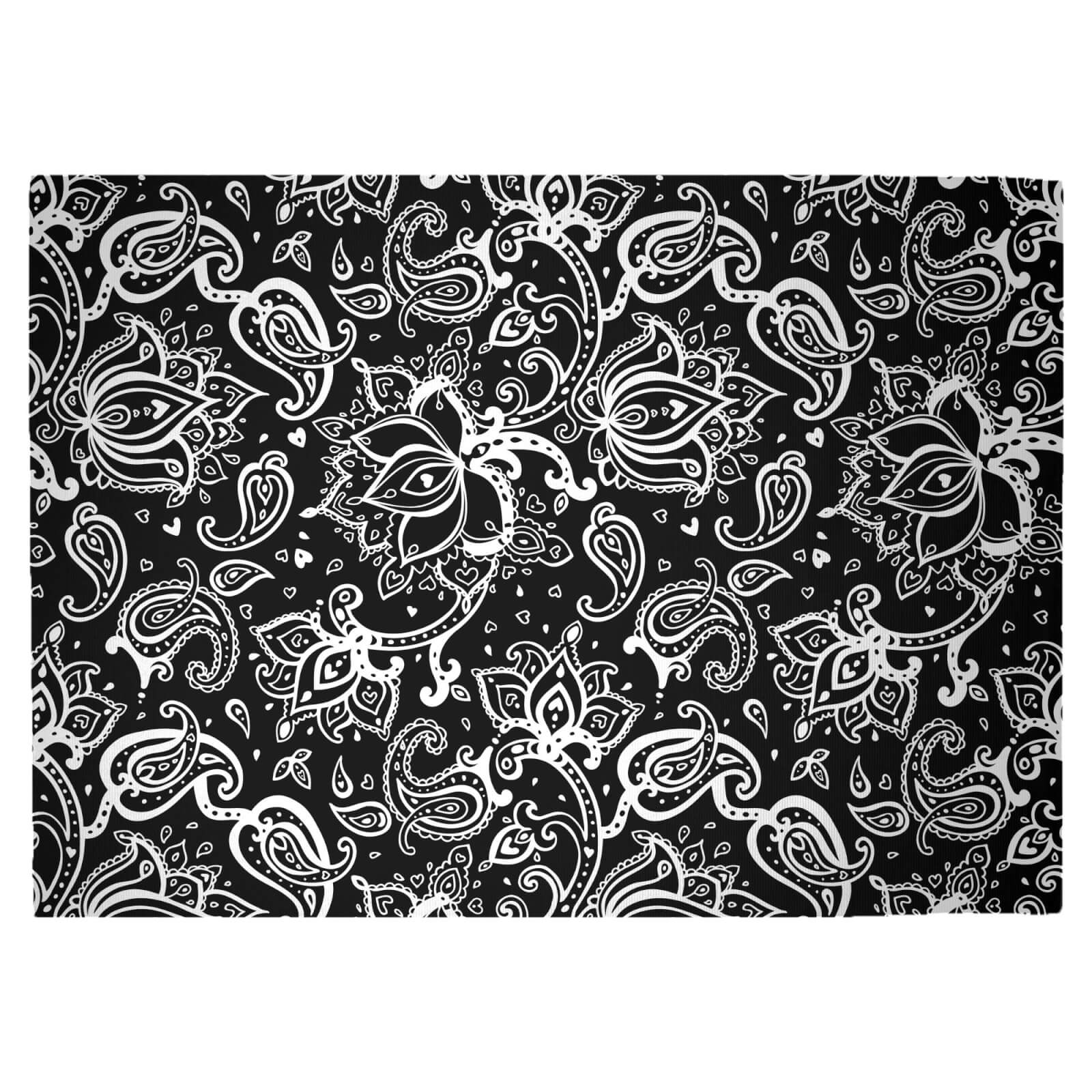 Monochrome Floral Paisley Woven Rug - Large