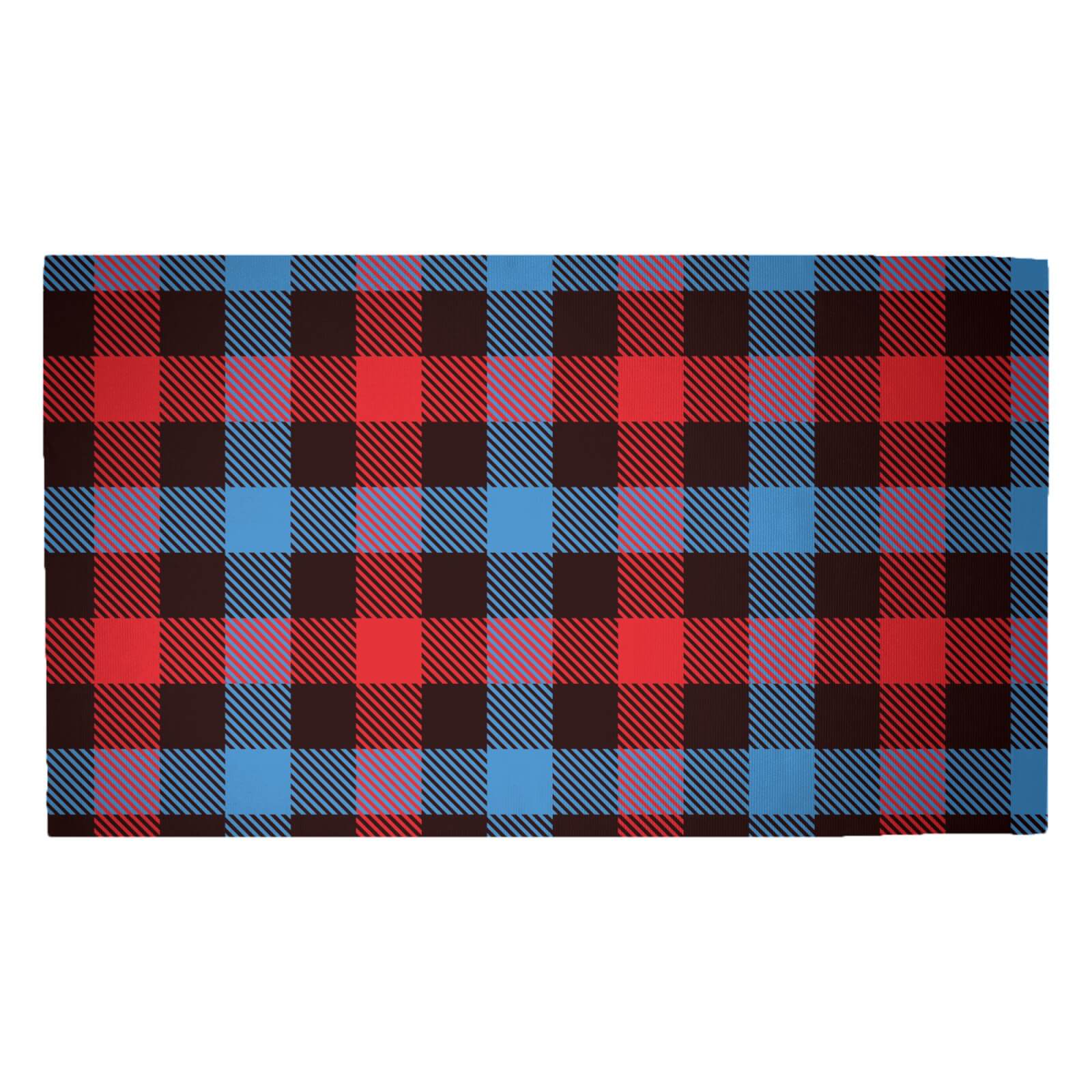 Red, Blue & Black Checkered Tartan Woven Rug - Medium
