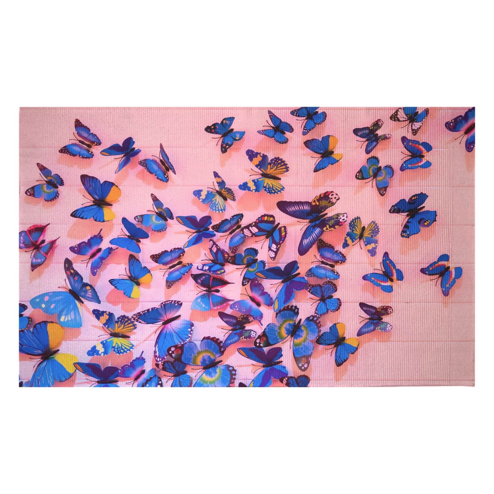 Girly Butterfly Crowd Woven Rug - Small