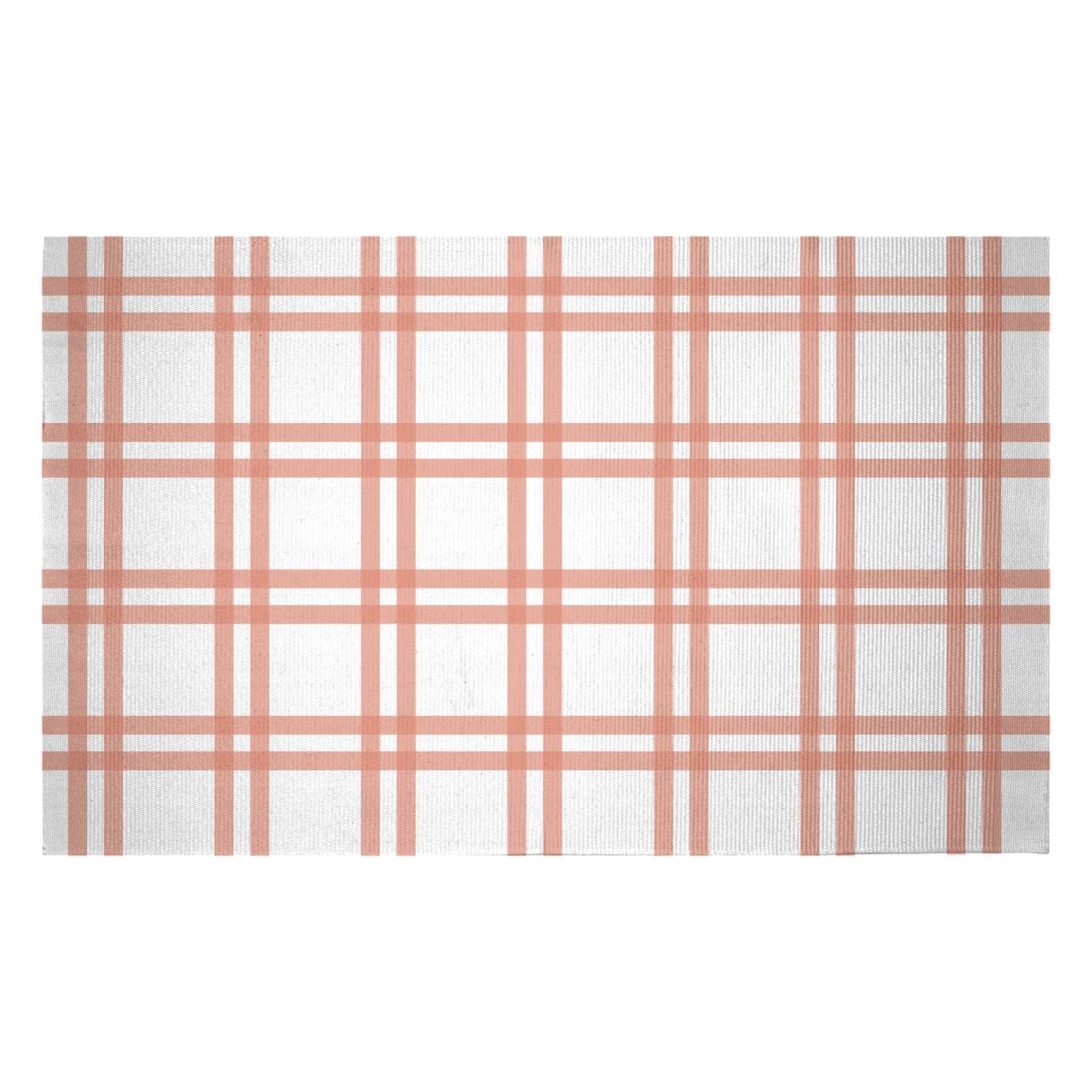 Peach Tartan Woven Rug - Small