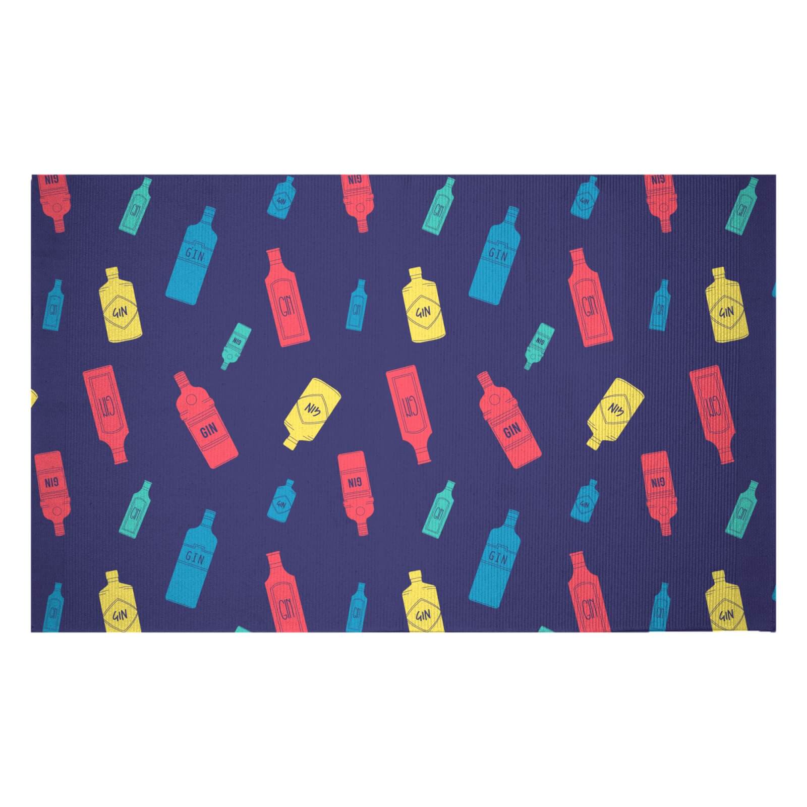 Gin Bottles Navy Woven Rug - Small