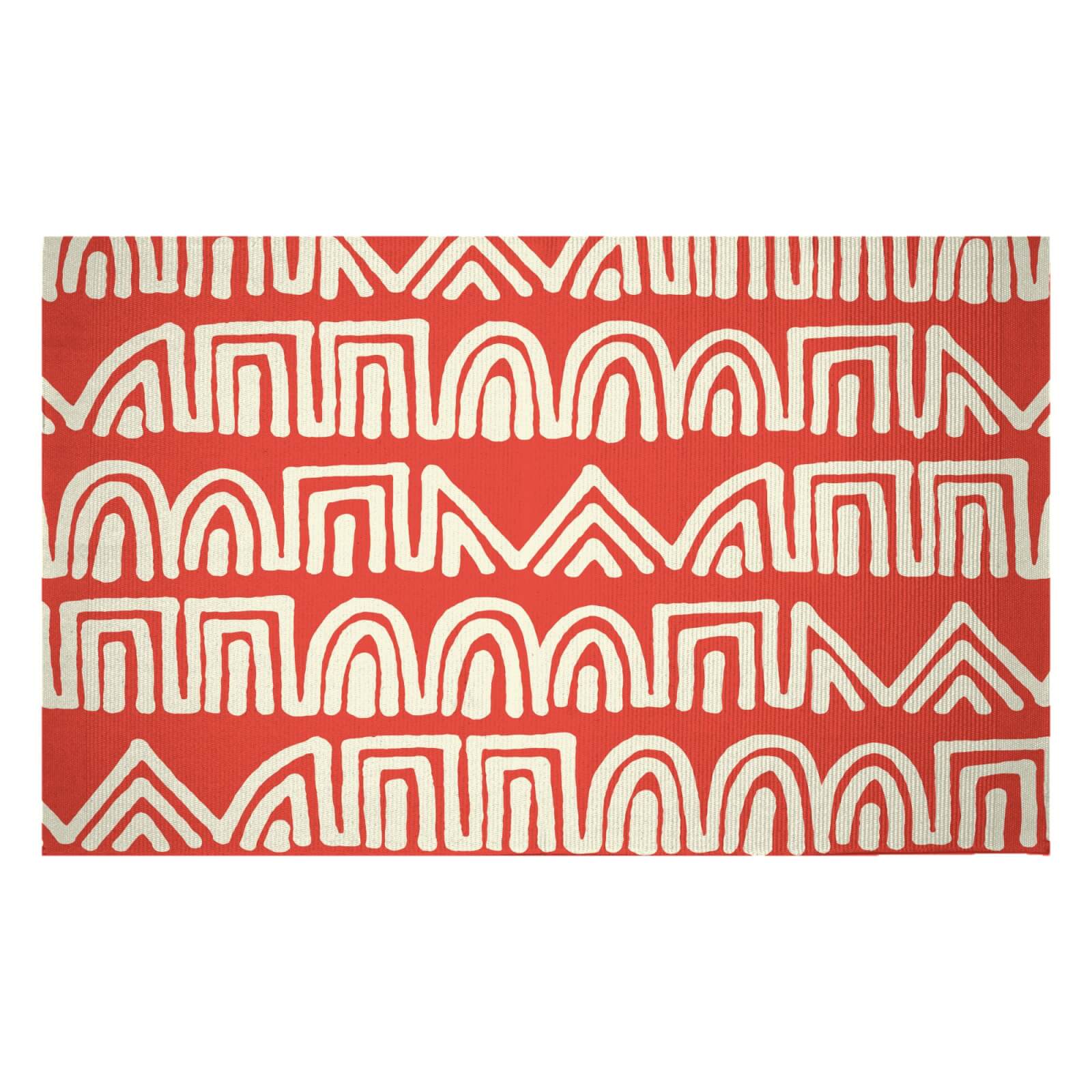 Abstract Tribal Circles And Squares Pattern Woven Rug - Small