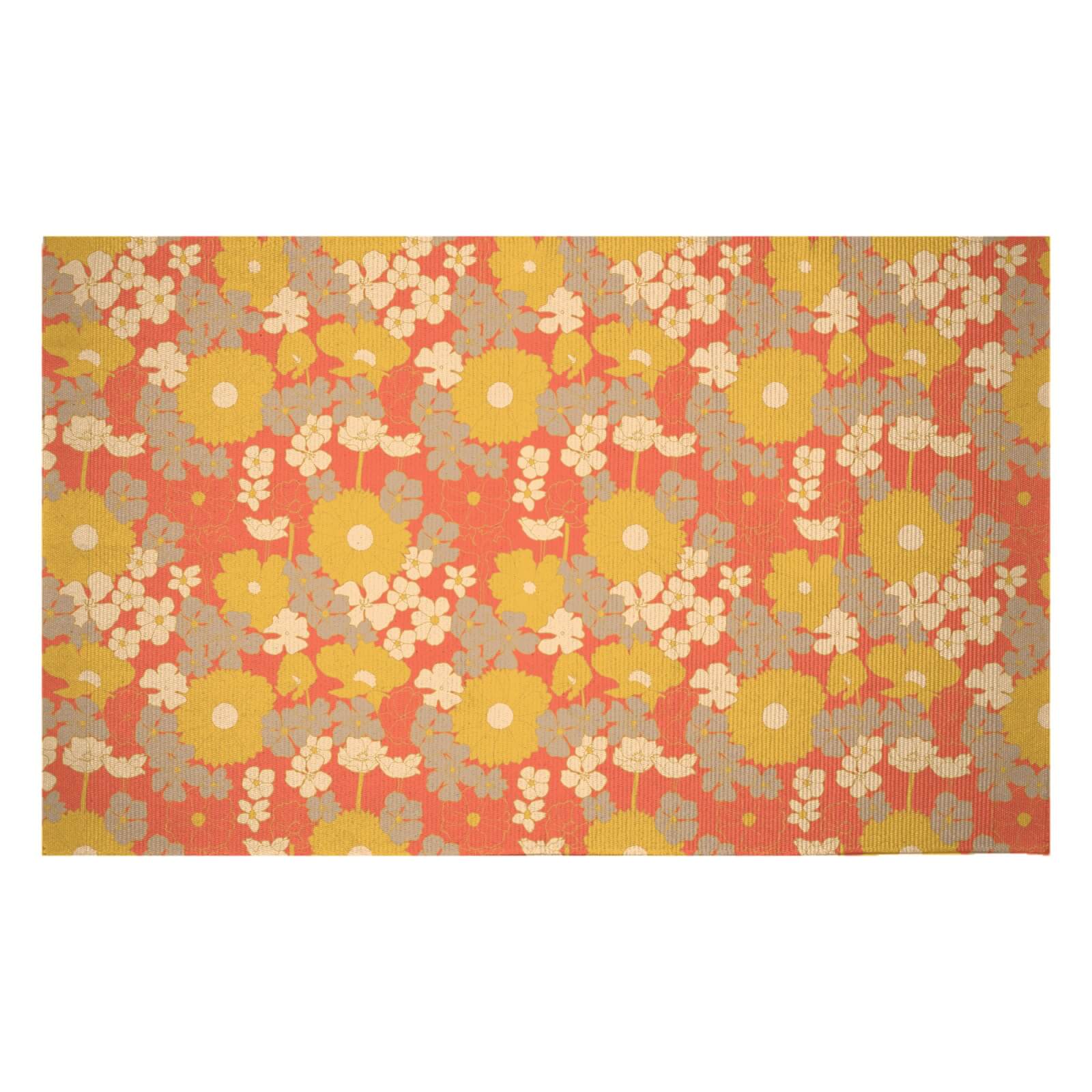 60s Orange Floral Woven Rug - Small