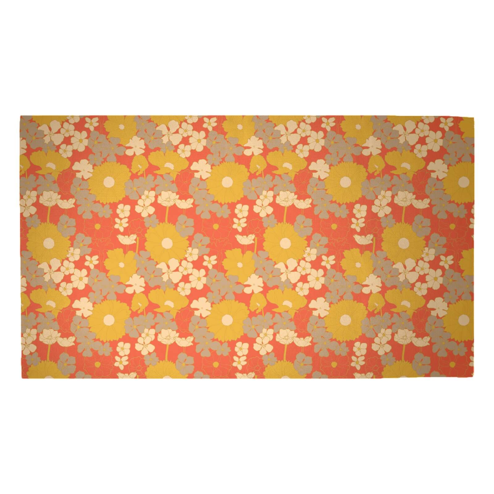 60s Orange Floral Woven Rug - Medium