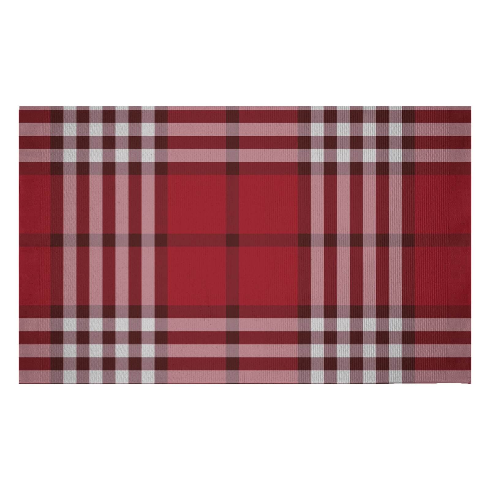 Black, White & Red Multi Tartan Woven Rug - Small