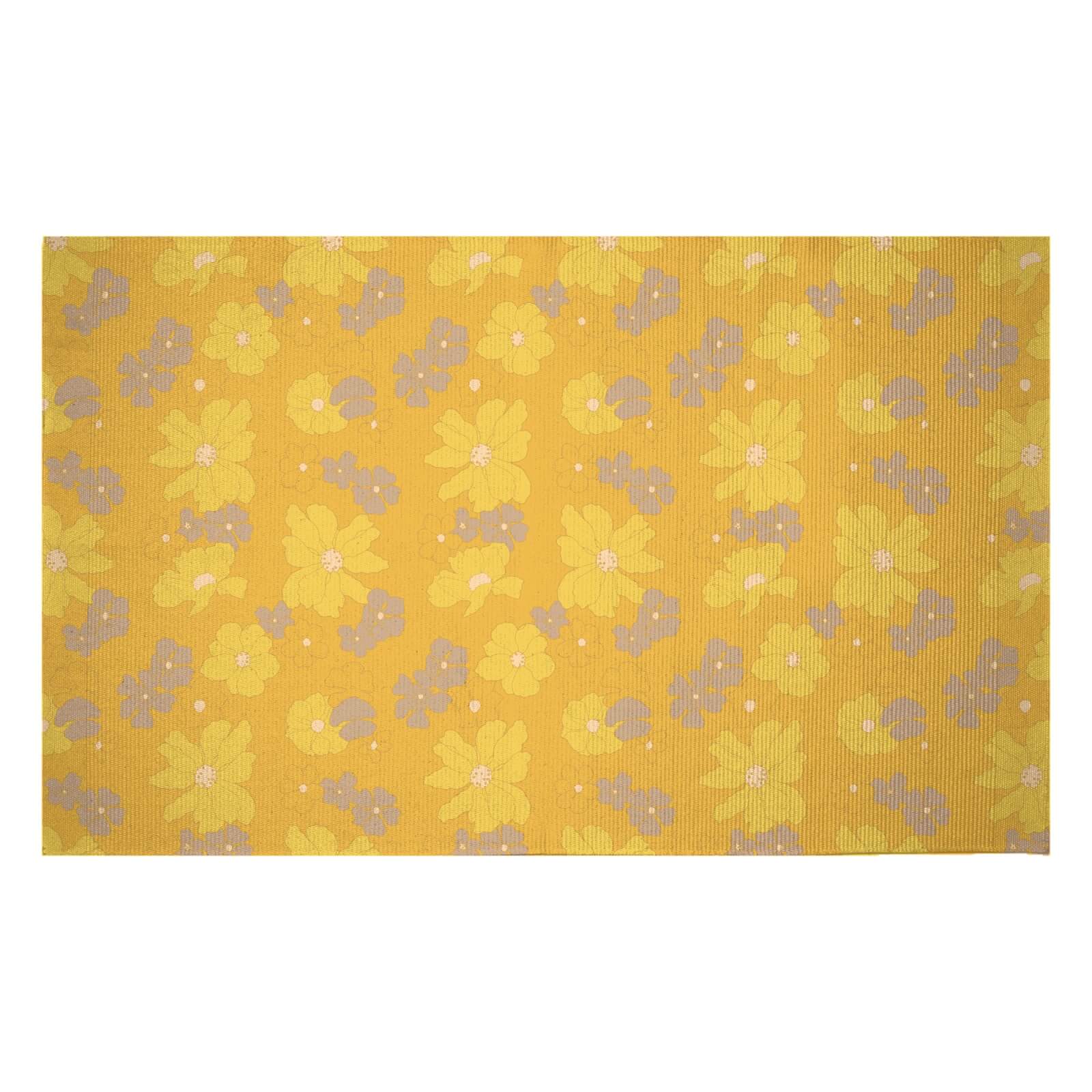 Yellow 60s Flower Woven Rug - Small