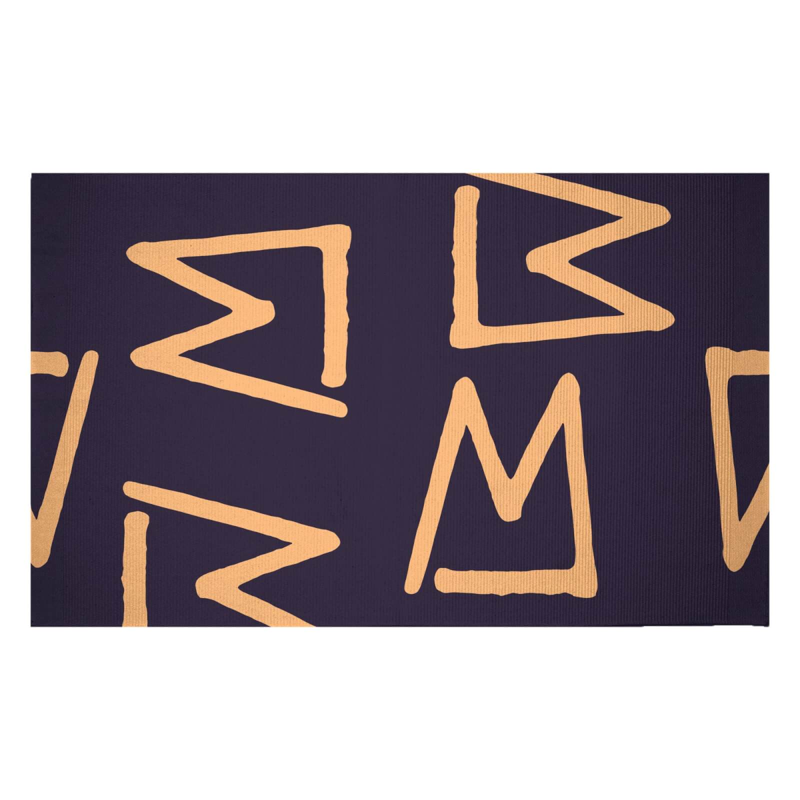 Abstract Tribal Blue & Cream Pattern Woven Rug - Small