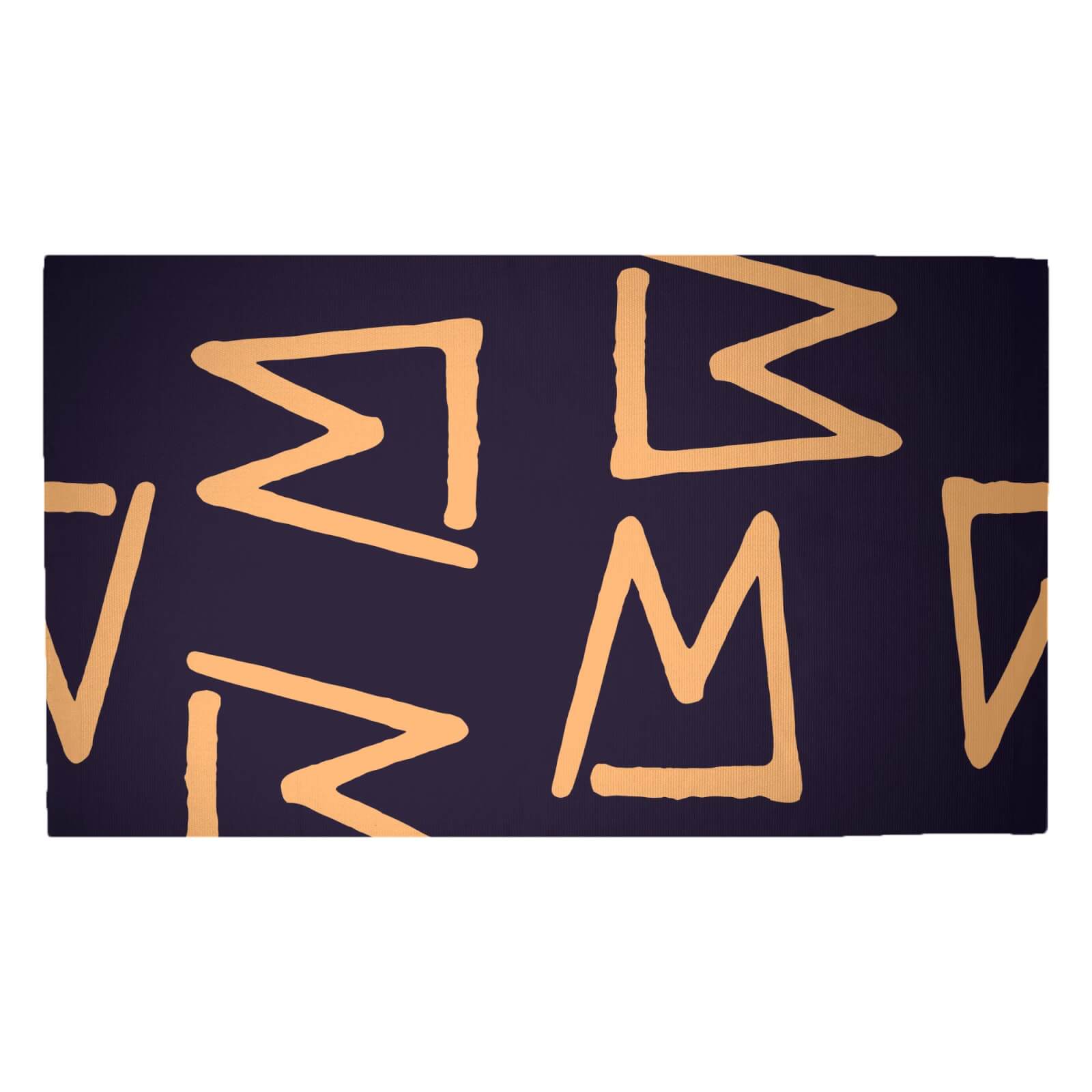 Abstract Tribal Blue & Cream Pattern Woven Rug - Medium