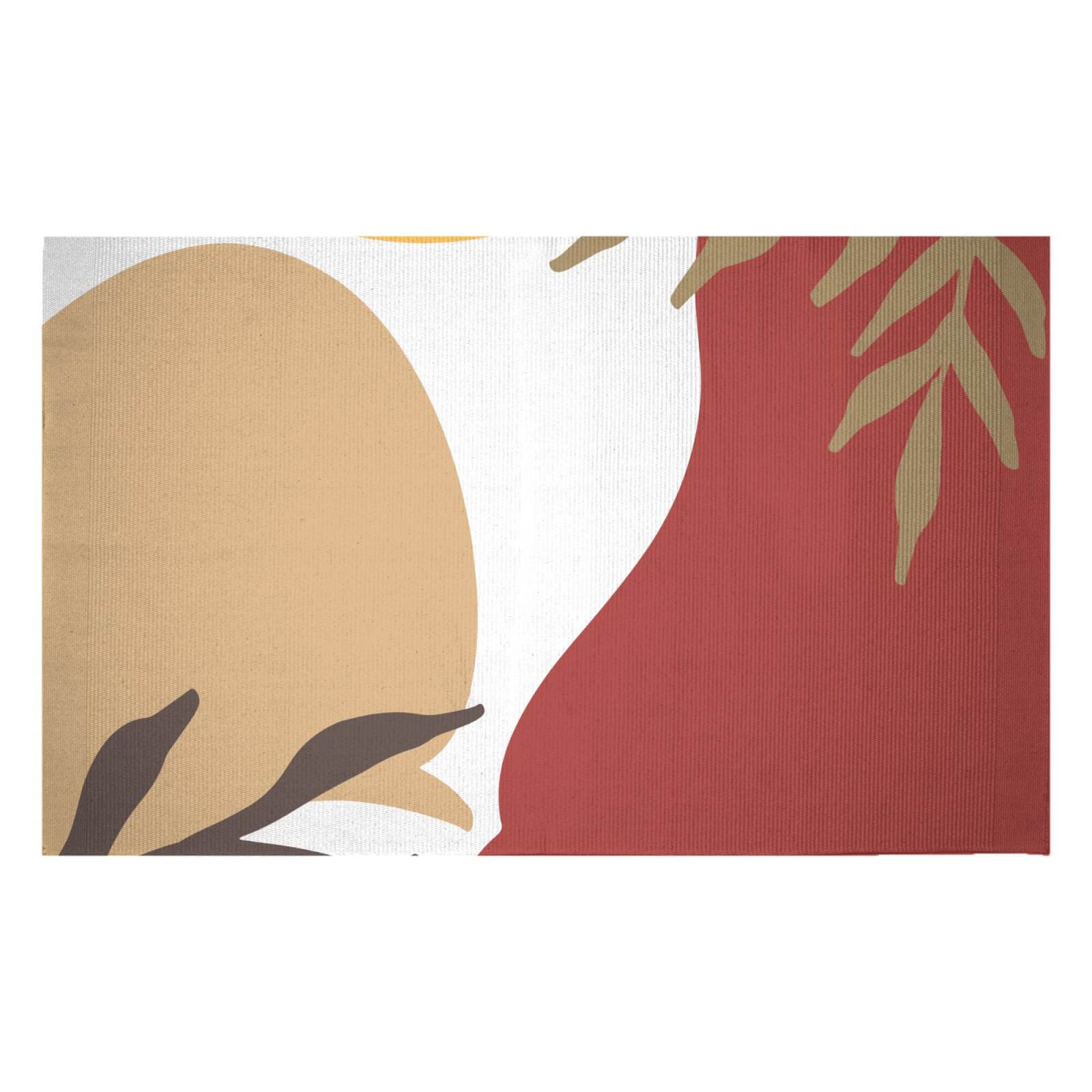 Hot Tone Abstract Leaves Woven Rug - Small