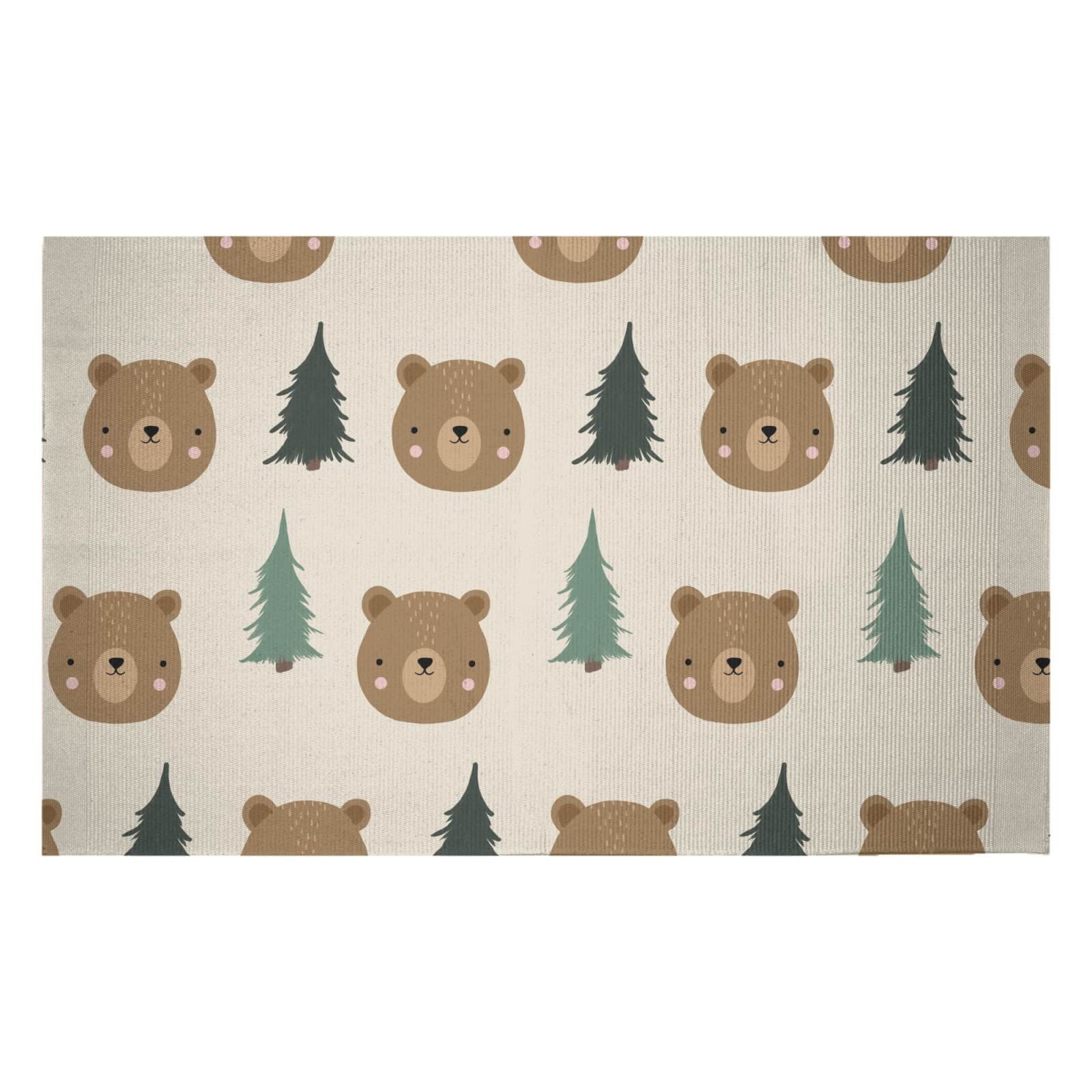 Bear And Forest Pattern Woven Rug - Small