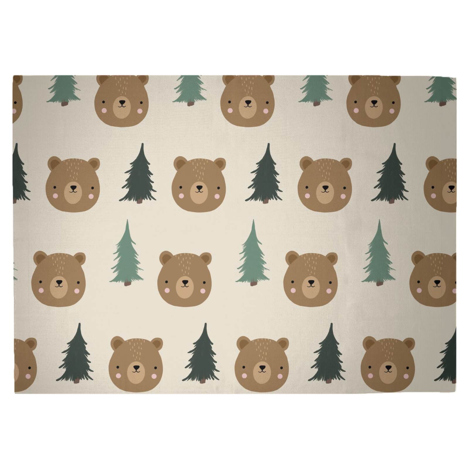 Bear And Forest Pattern Woven Rug - Large