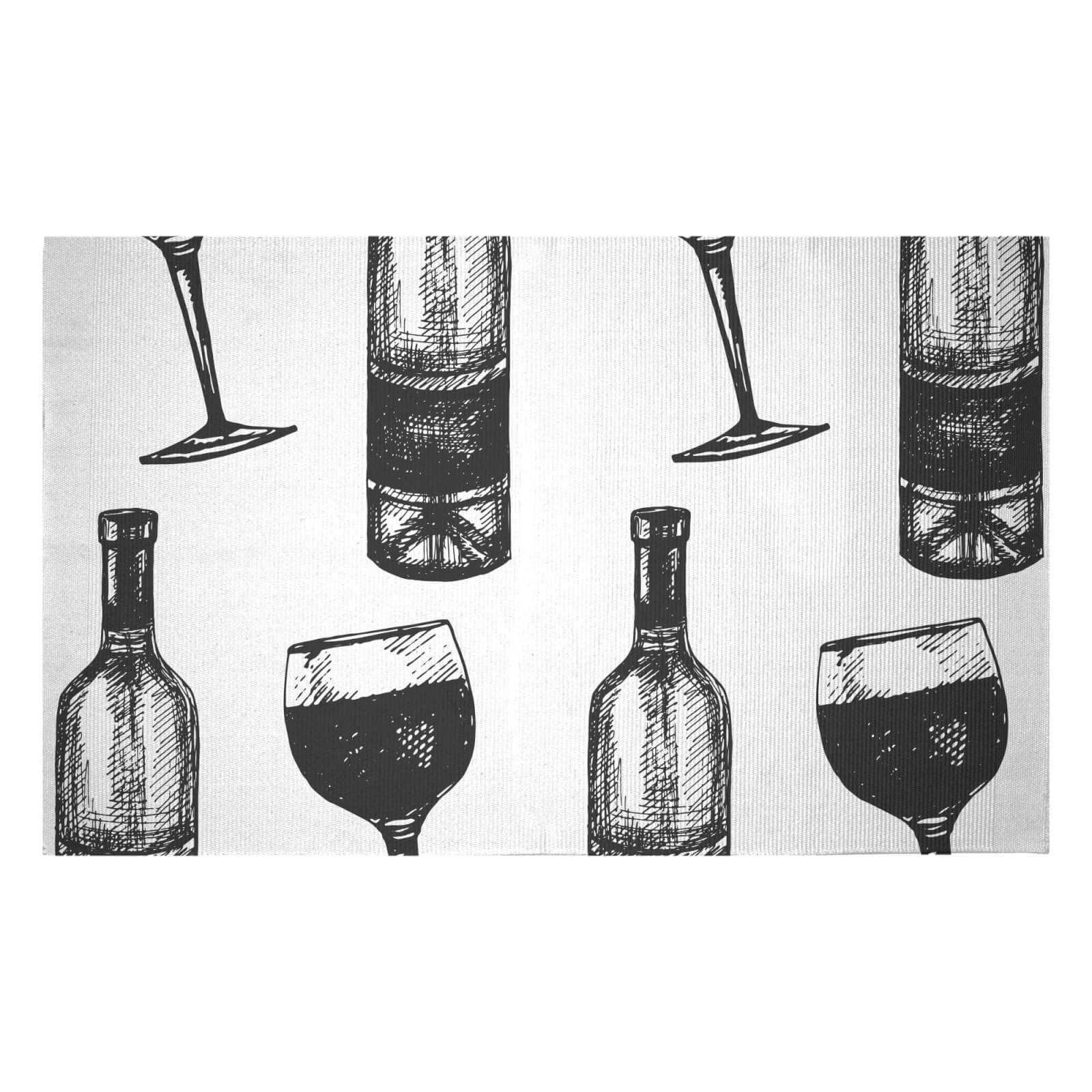 Red Wine And Bottle Woven Rug - Small