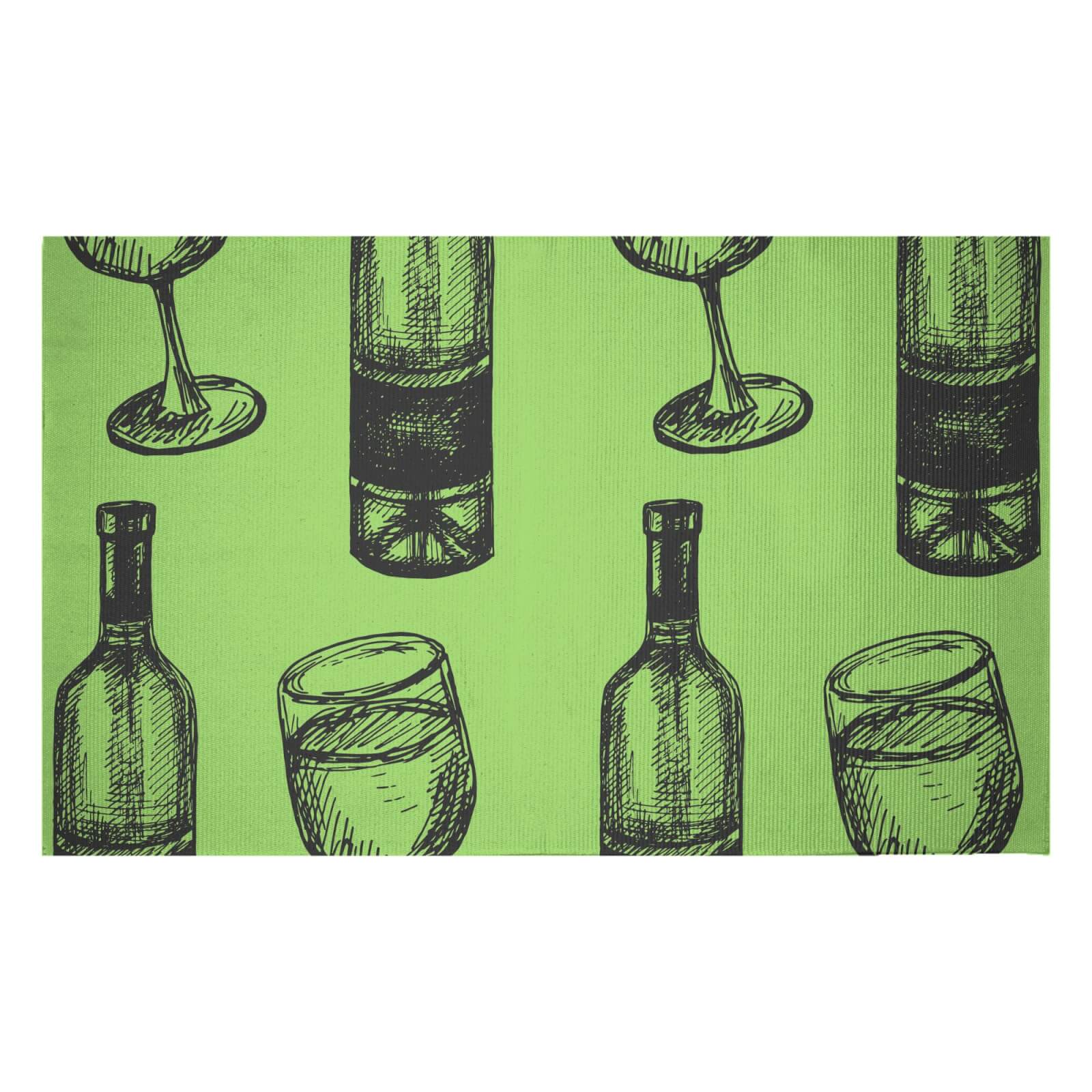 White Wine And Bottle Woven Rug - Small