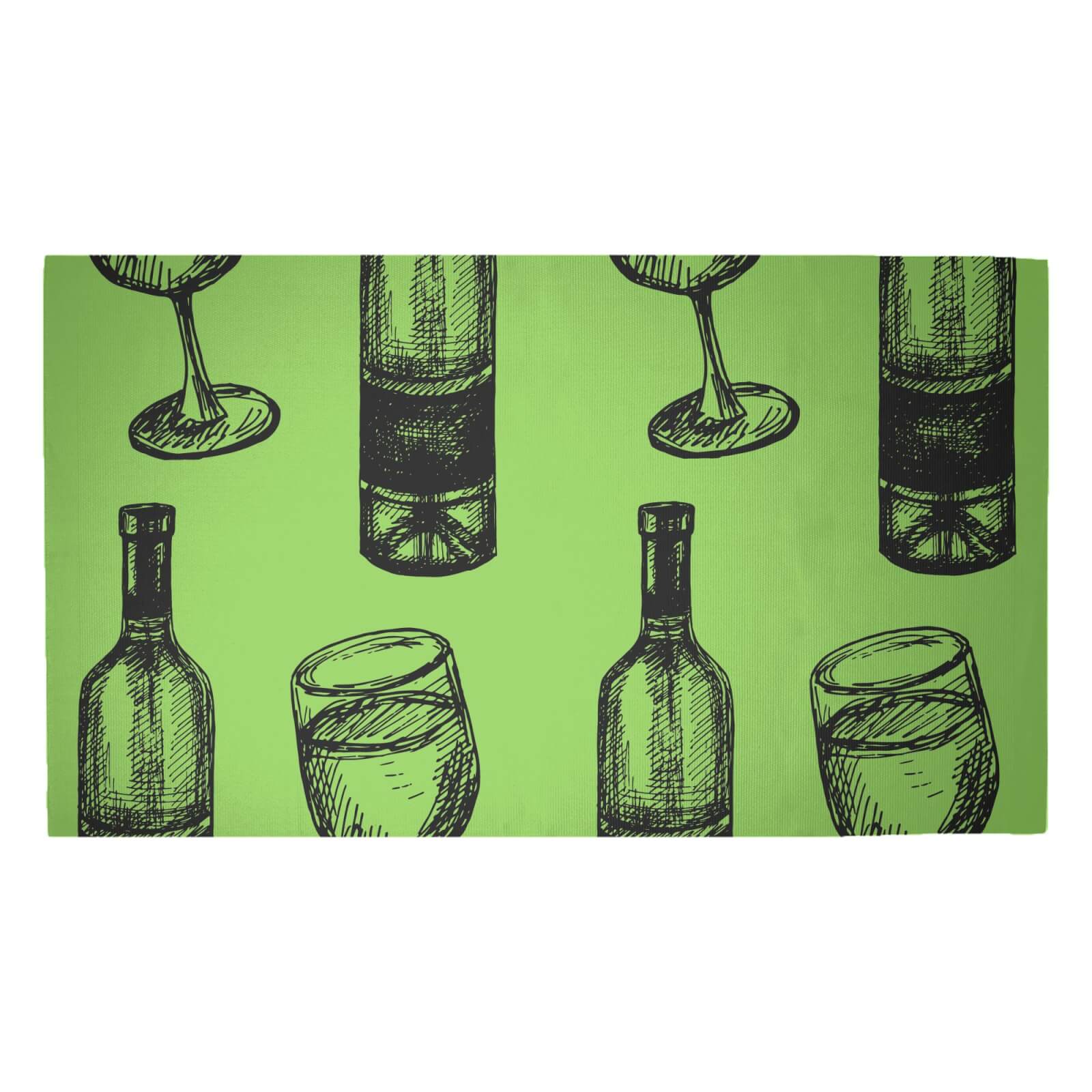 White Wine And Bottle Woven Rug - Medium