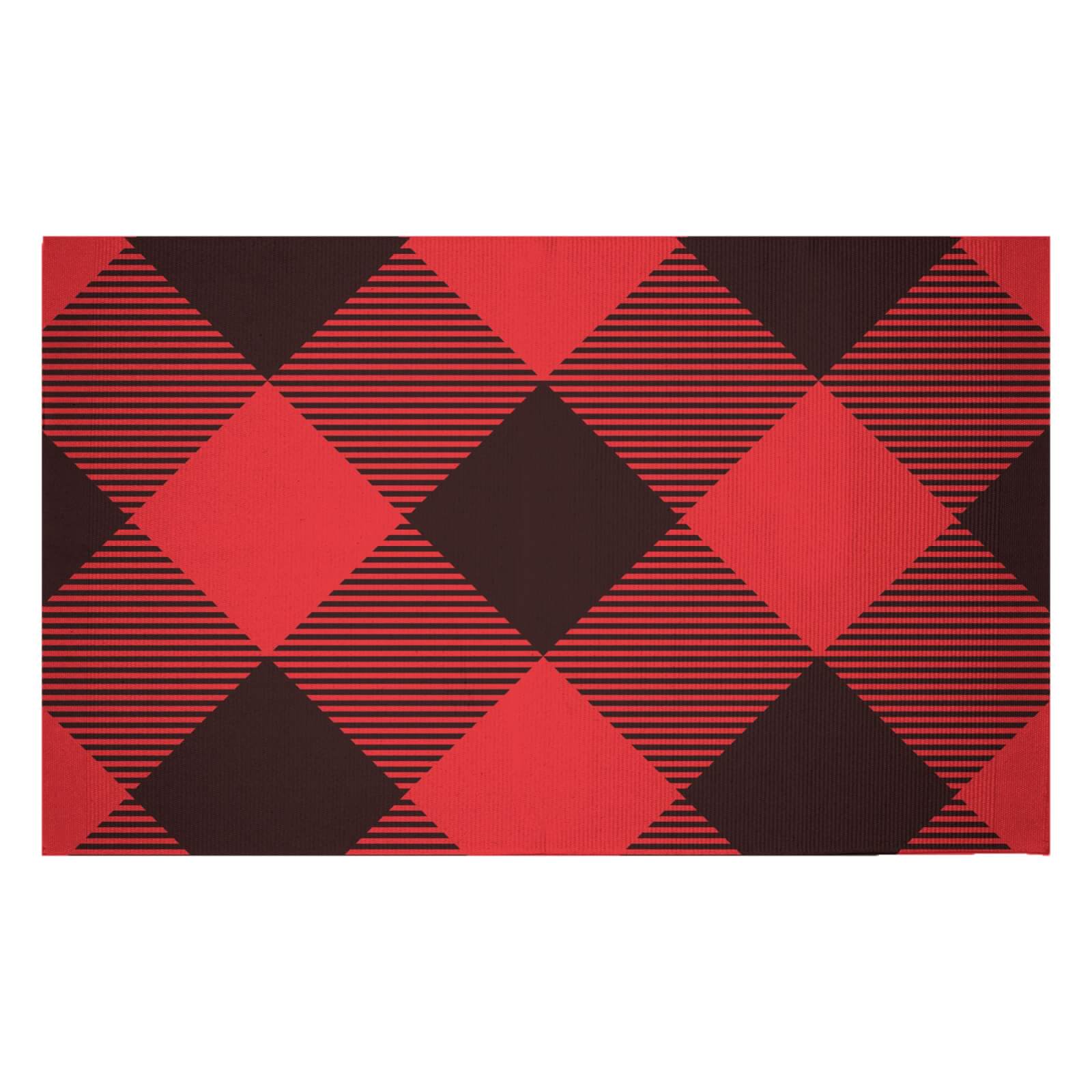 Red & Black Cross Tartan Woven Rug - Small
