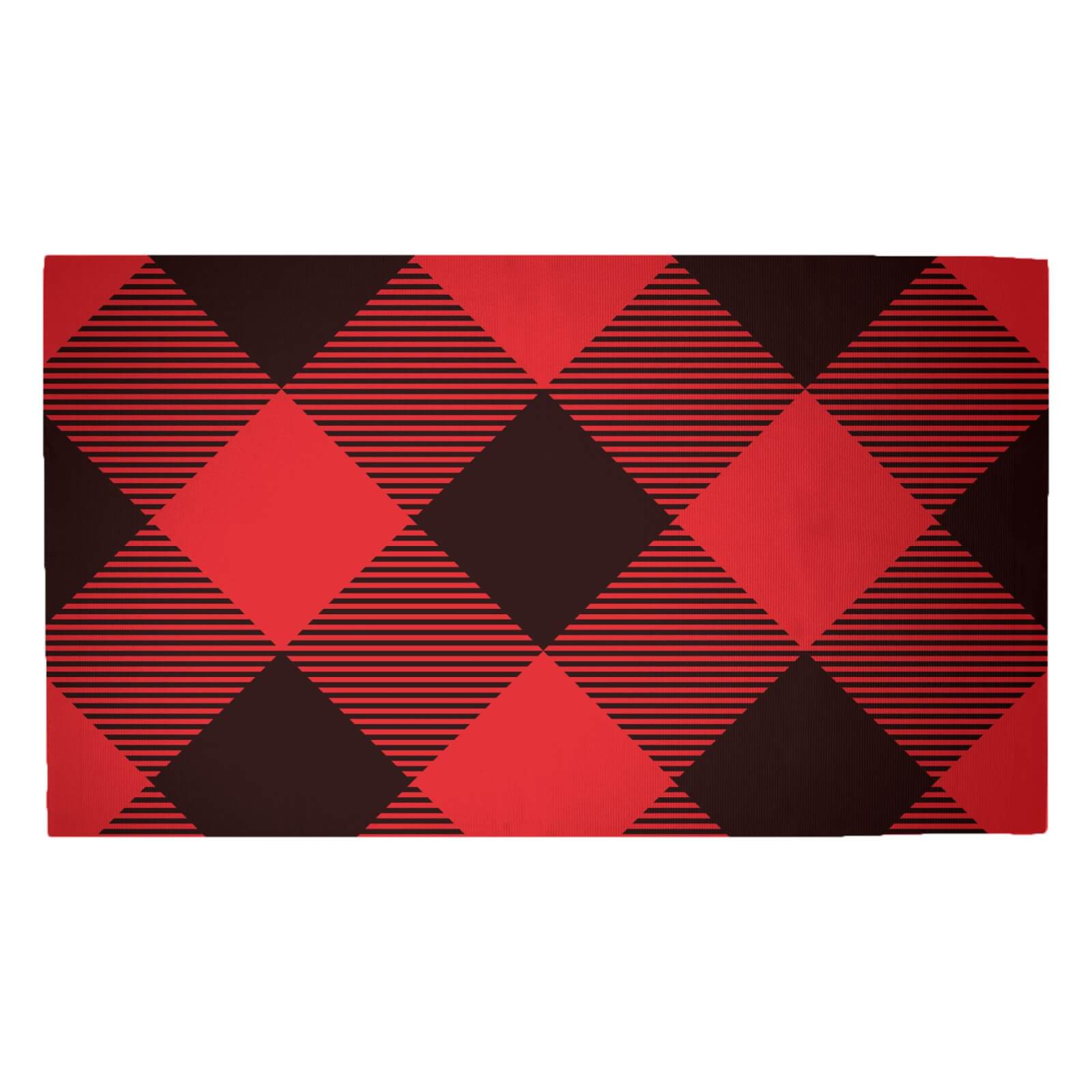 Red & Black Cross Tartan Woven Rug - Medium