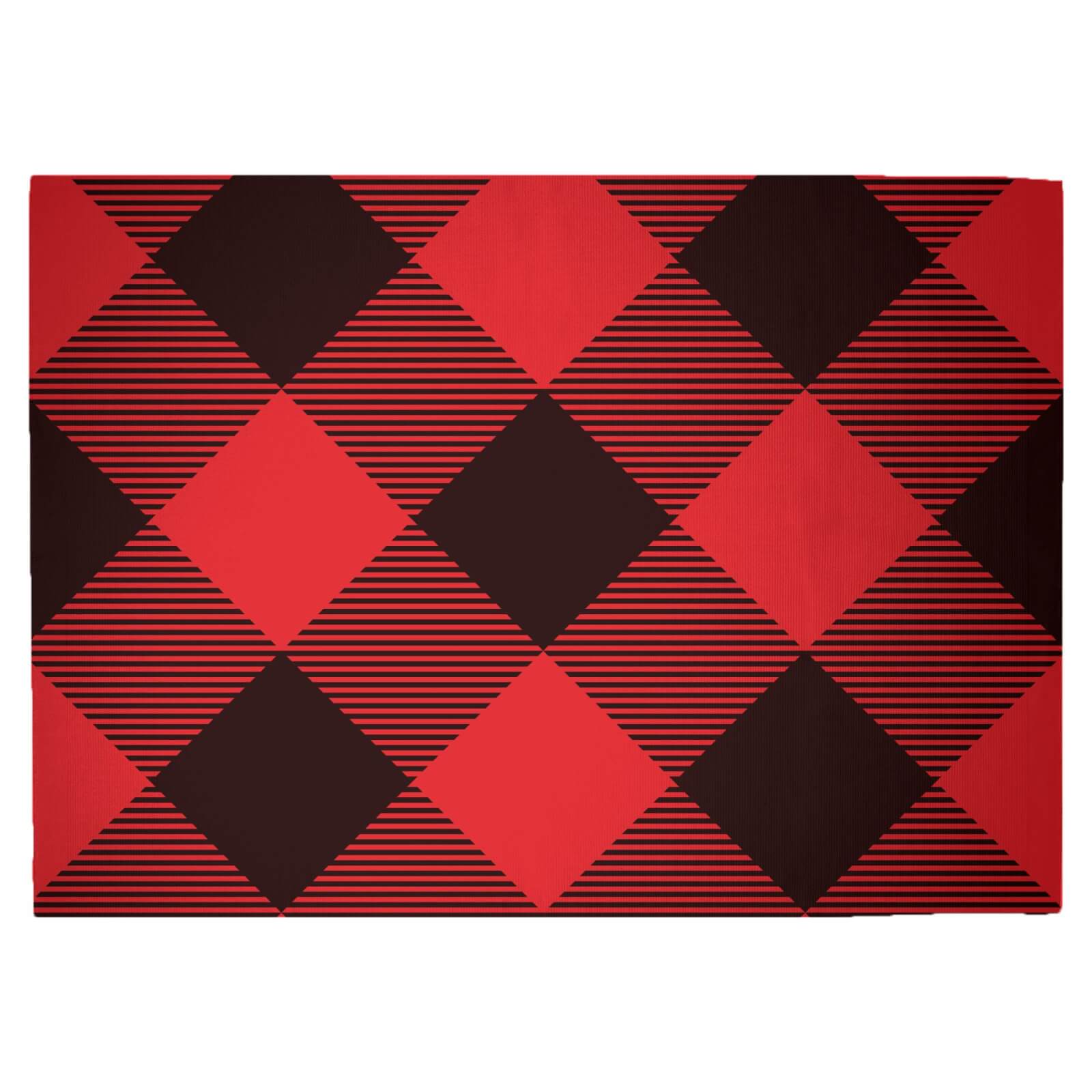 Red & Black Cross Tartan Woven Rug - Large