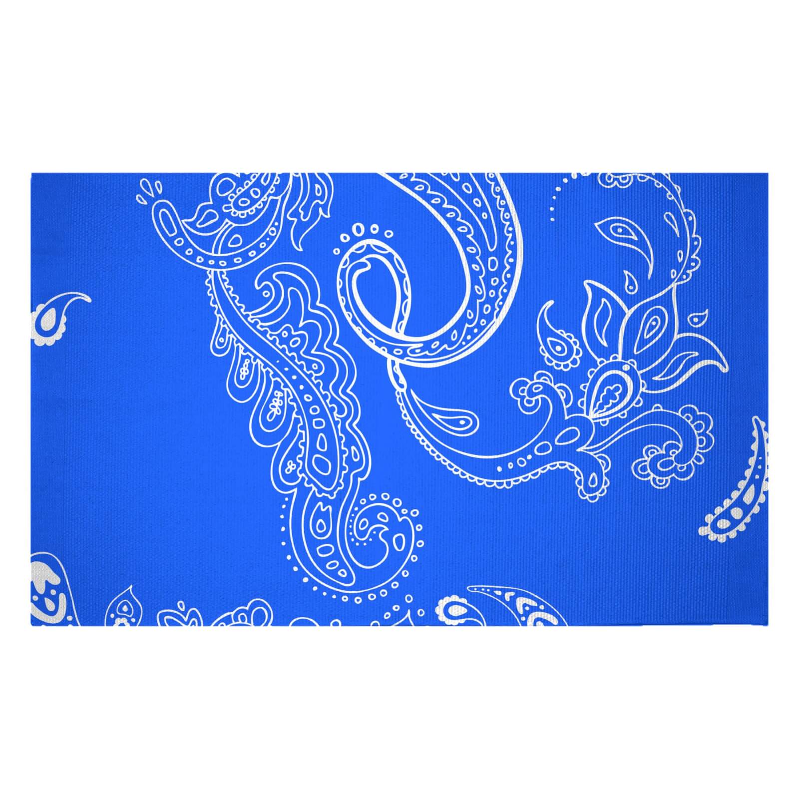 Bright Blue Paisley Woven Rug - Small