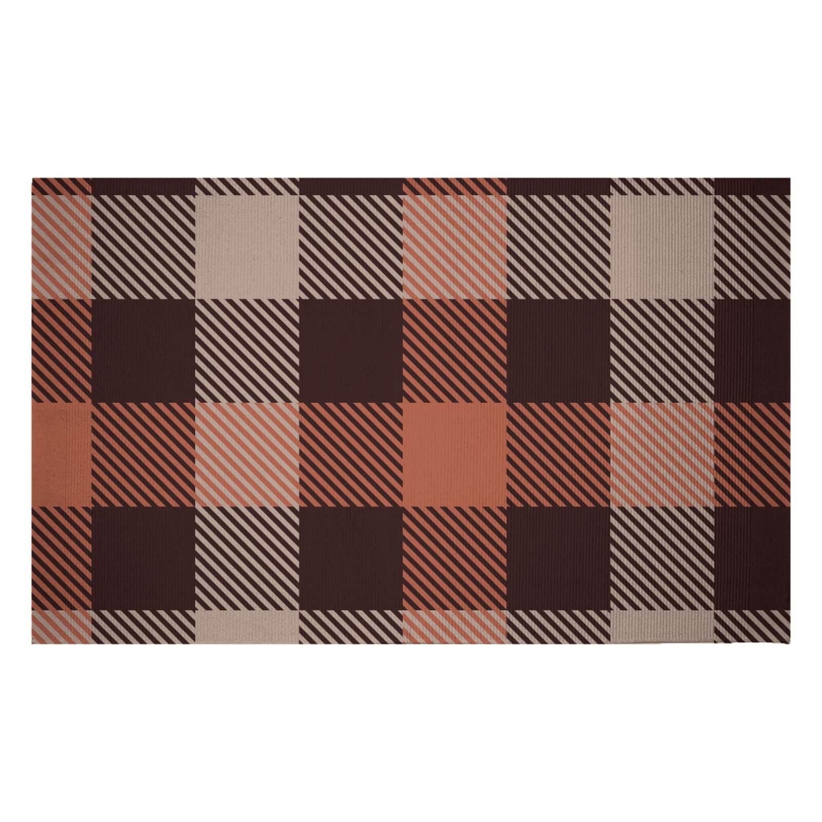 Brown Checkered Tartan Woven Rug - Small