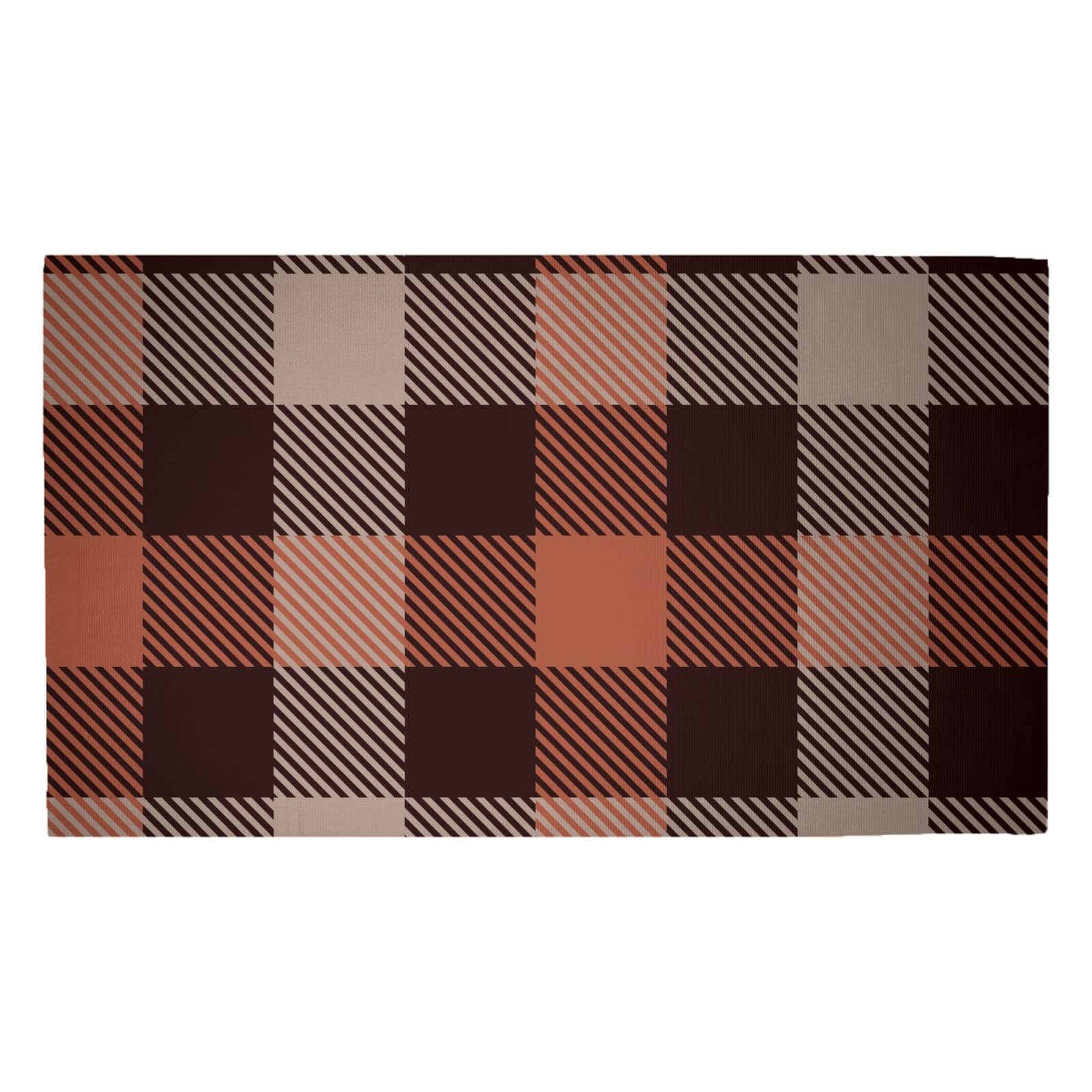Brown Checkered Tartan Woven Rug - Medium