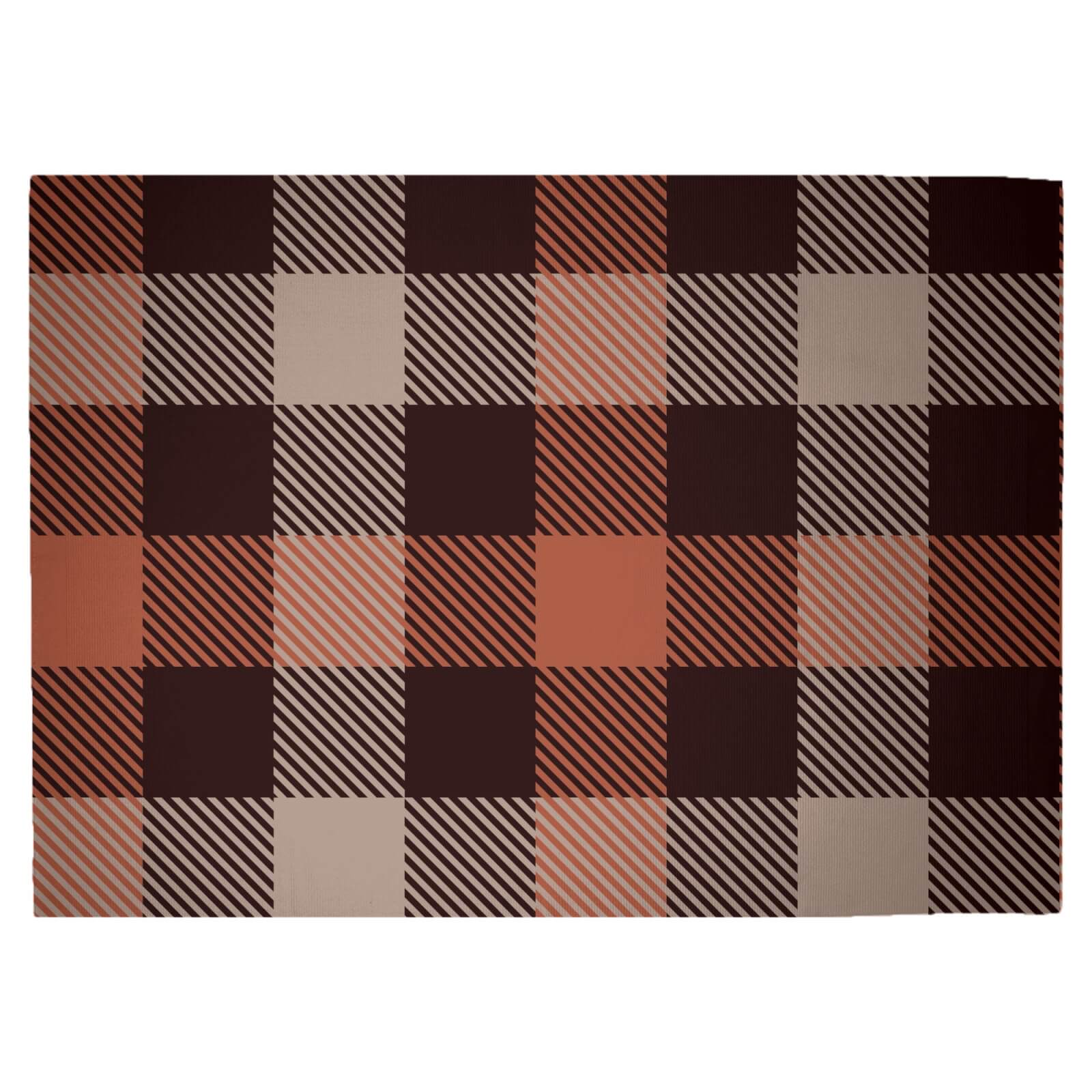 Brown Checkered Tartan Woven Rug - Large