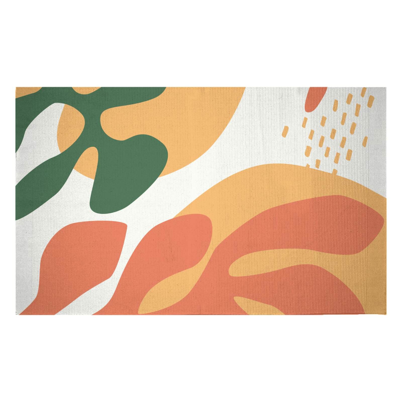 Mid Warm Leaf Pattern Woven Rug - Small