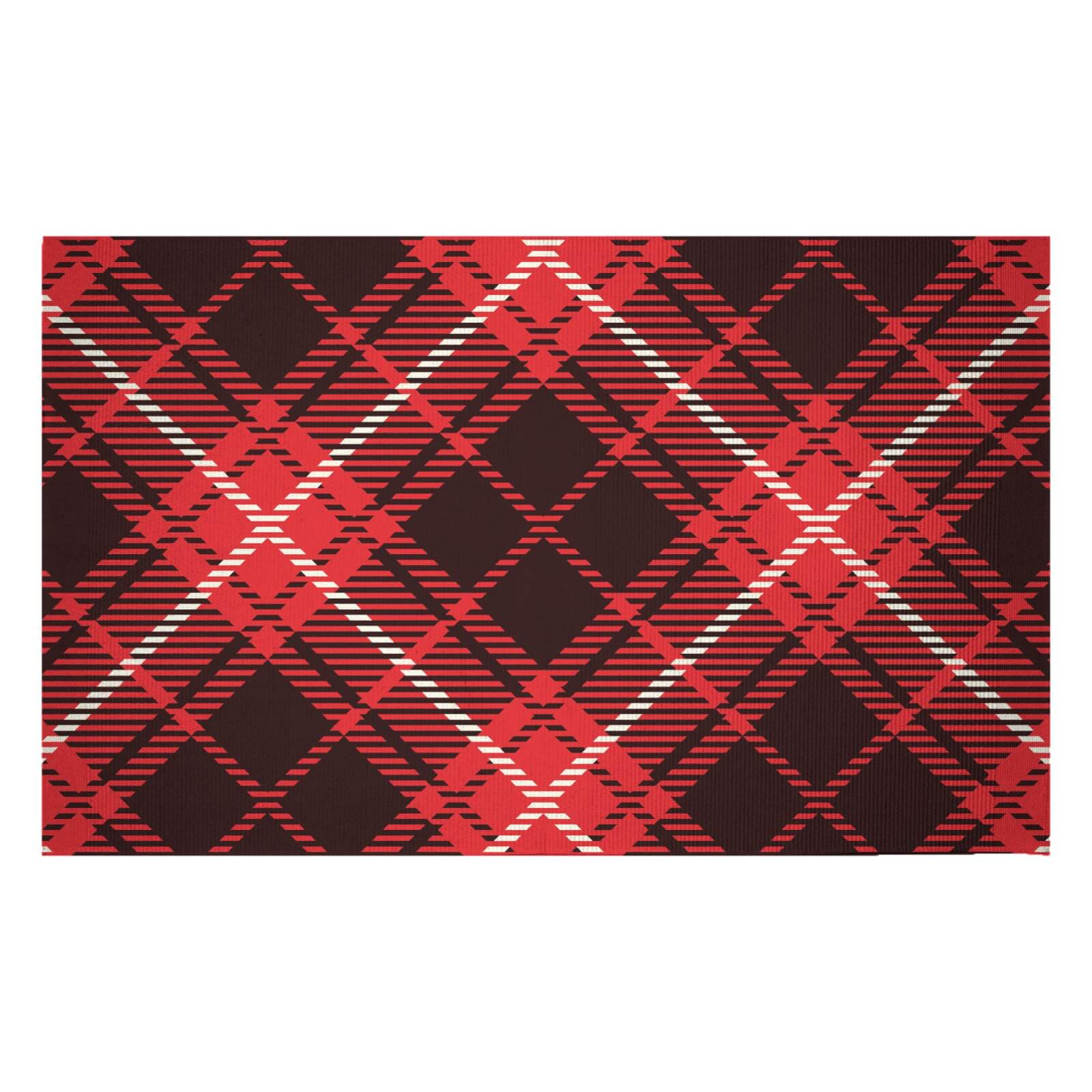 Diagonal Cross Tartan Woven Rug - Small