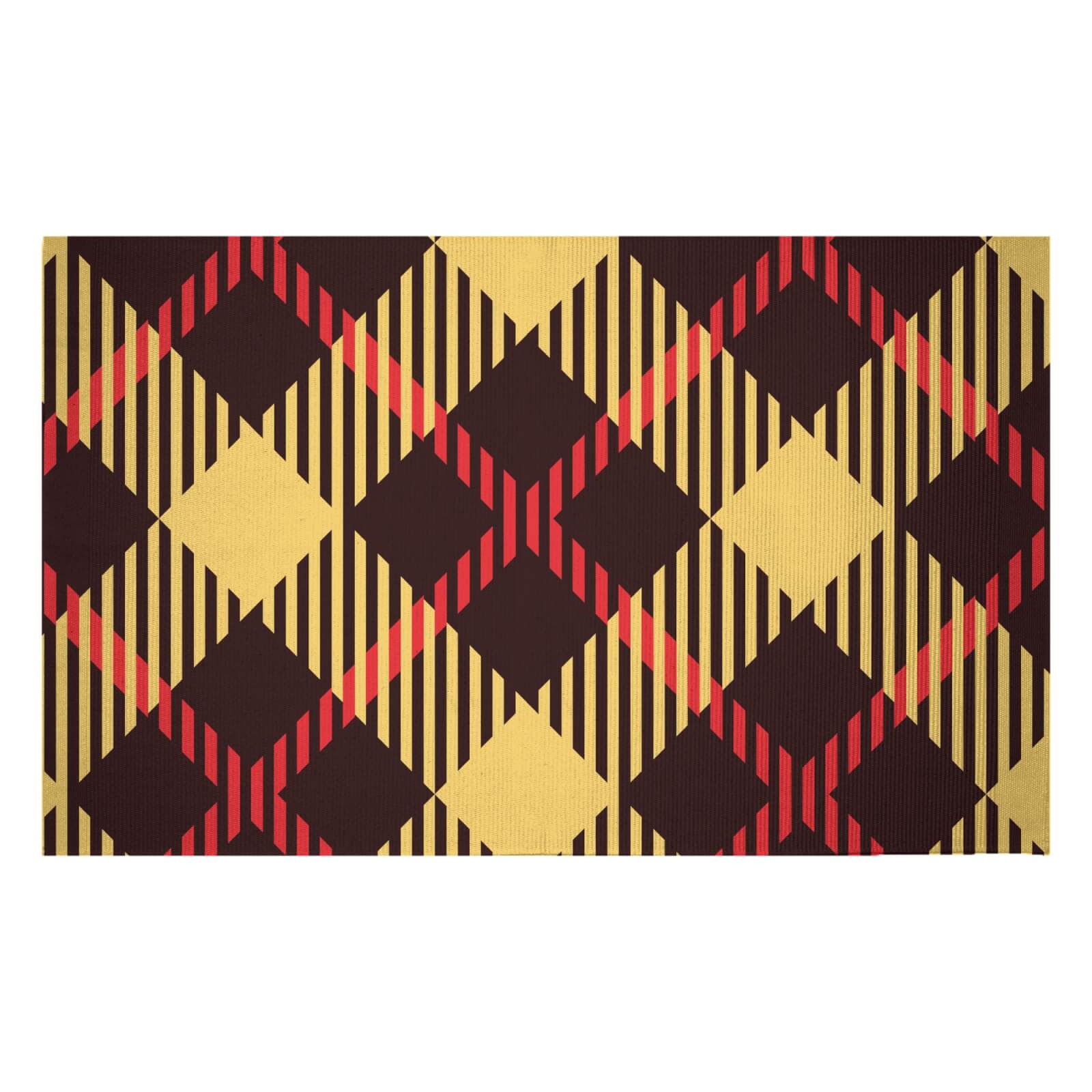 Red, Yellow & Black Diamond Tartan Woven Rug - Small