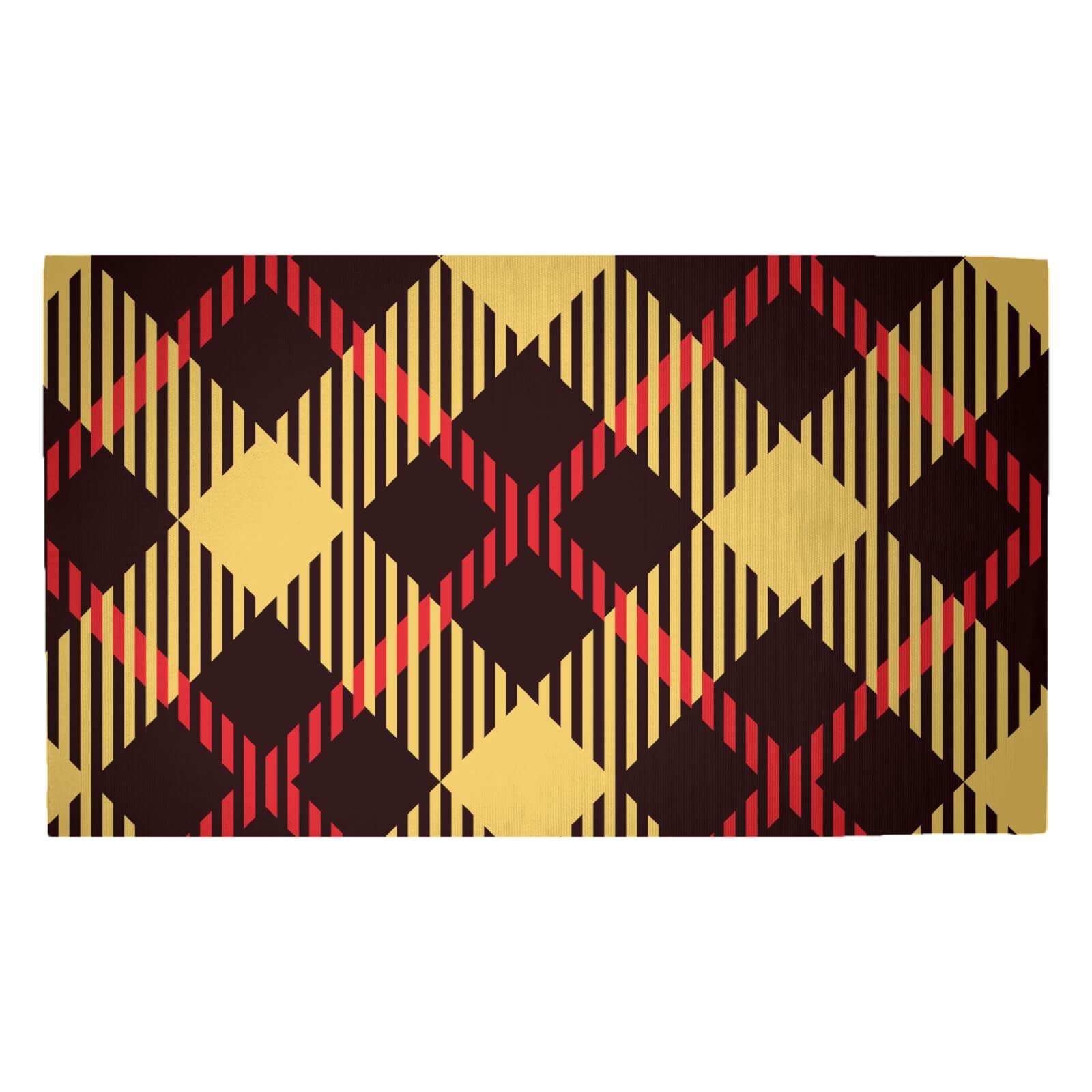 Red, Yellow & Black Diamond Tartan Woven Rug - Medium