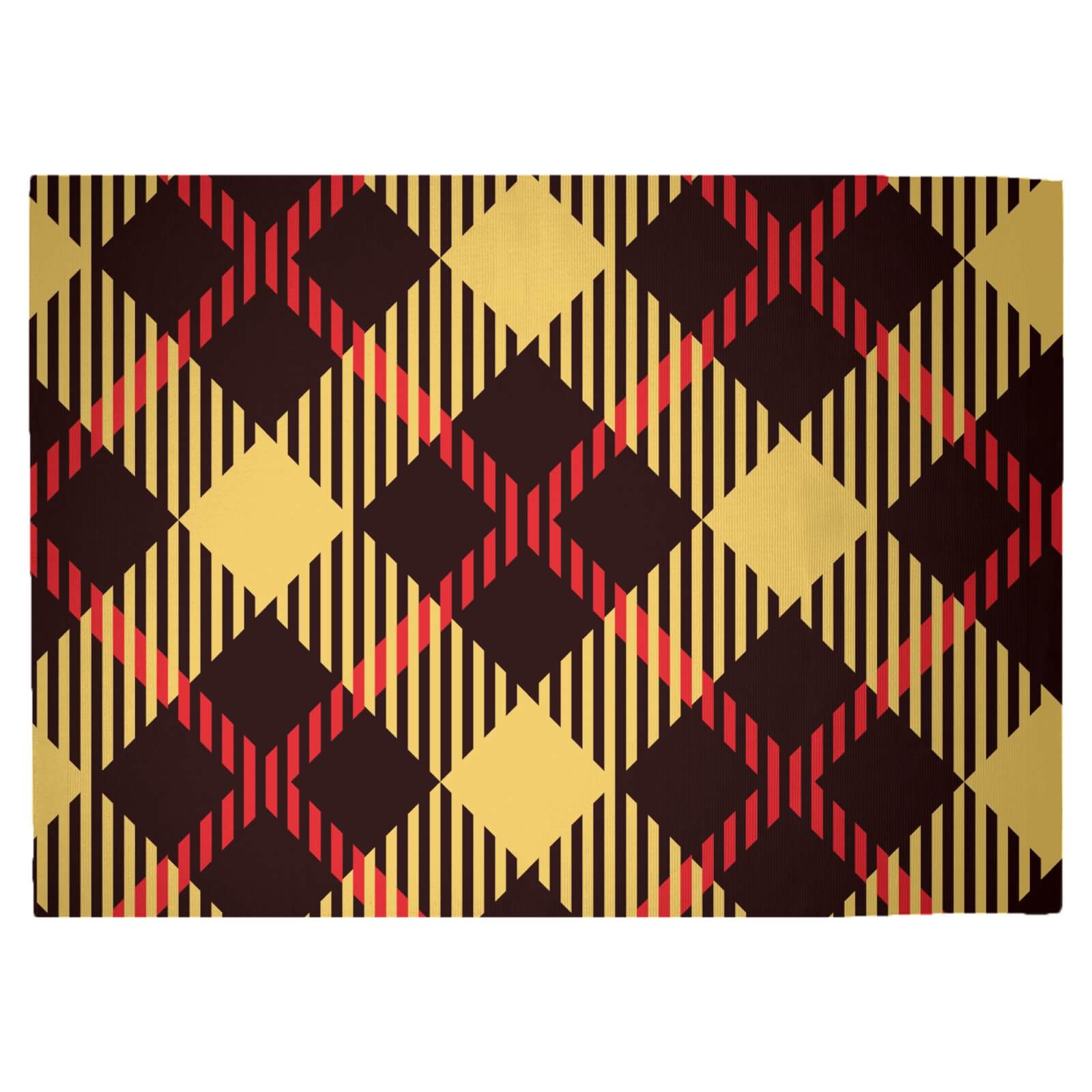Red, Yellow & Black Diamond Tartan Woven Rug - Large