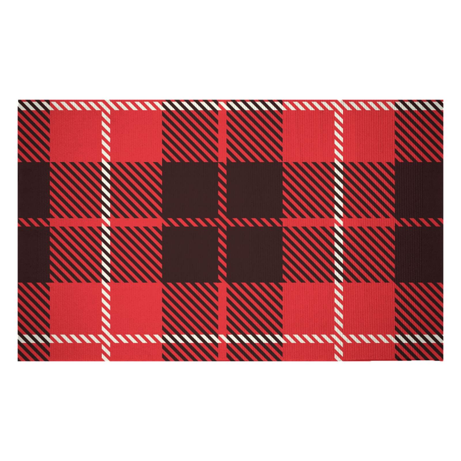 Black, Red And White Large Box Tartan Woven Rug - Small
