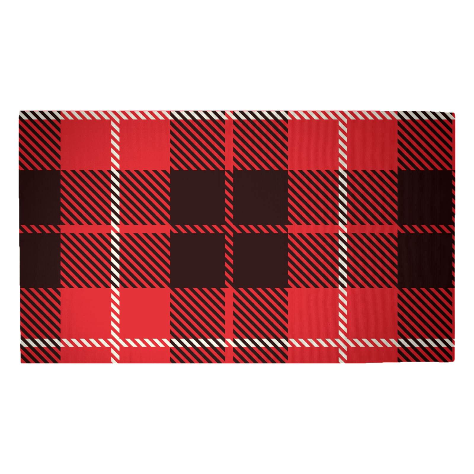 Black, Red And White Large Box Tartan Woven Rug - Medium