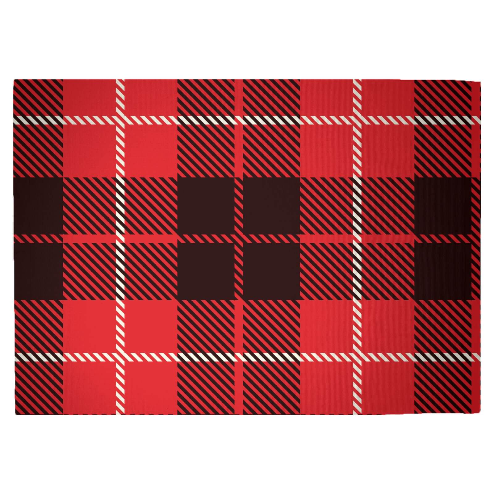 Black, Red And White Large Box Tartan Woven Rug - Large