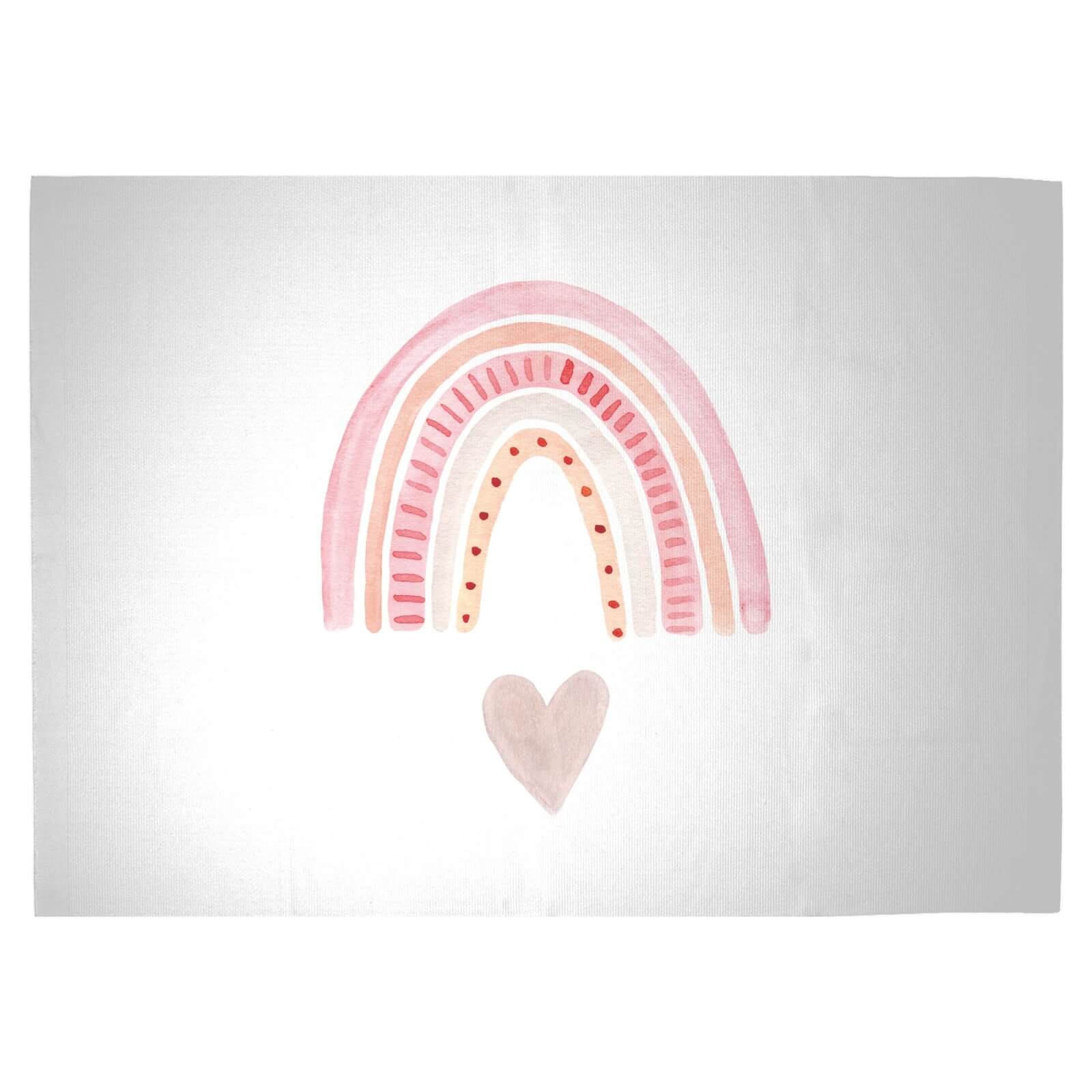 Pink Heart And Rainbow Woven Rug - Large