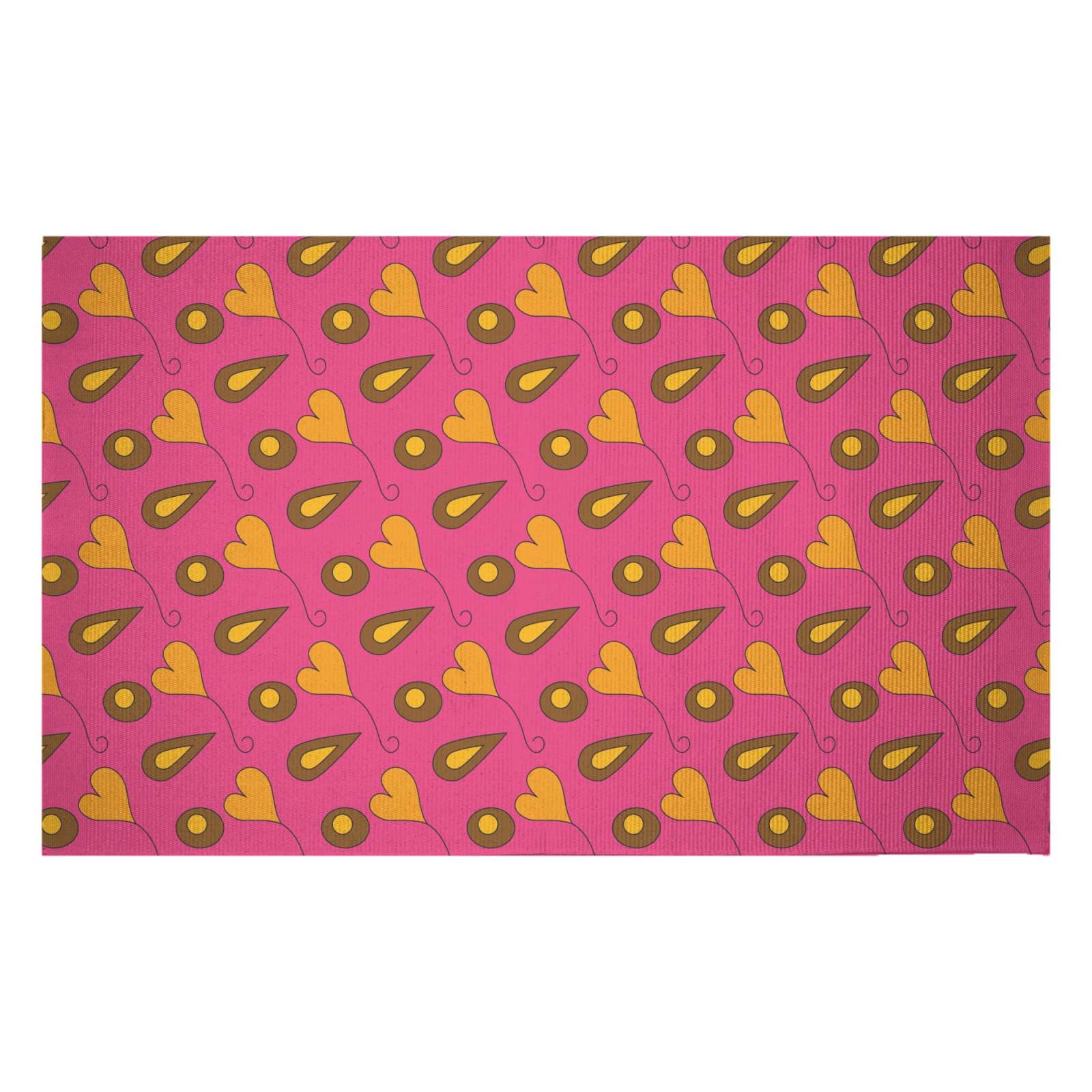 Retro Hearts And Leaves Woven Rug - Small