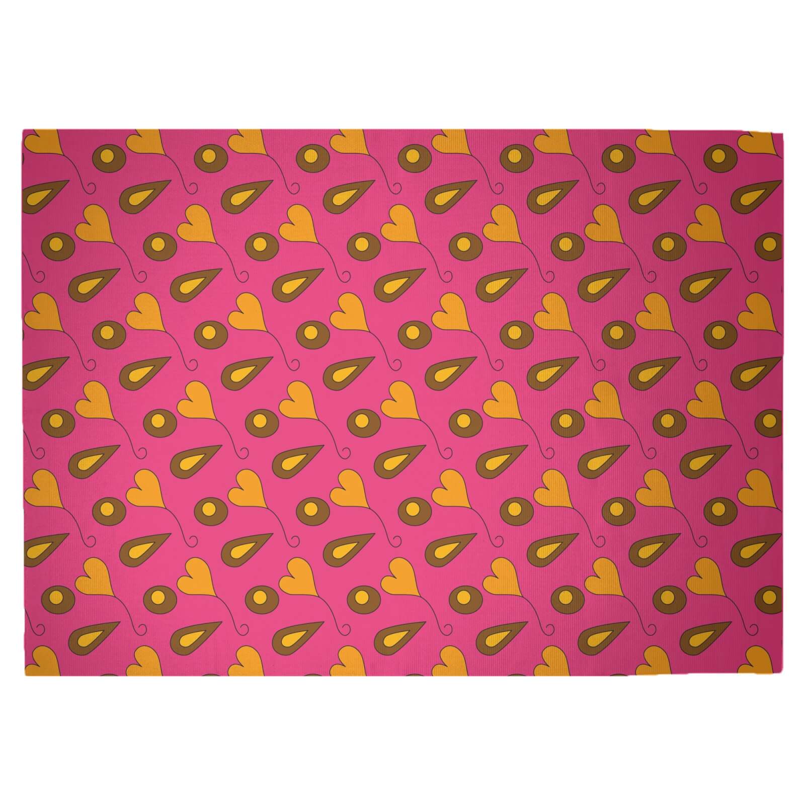 Retro Hearts And Leaves Woven Rug - Large