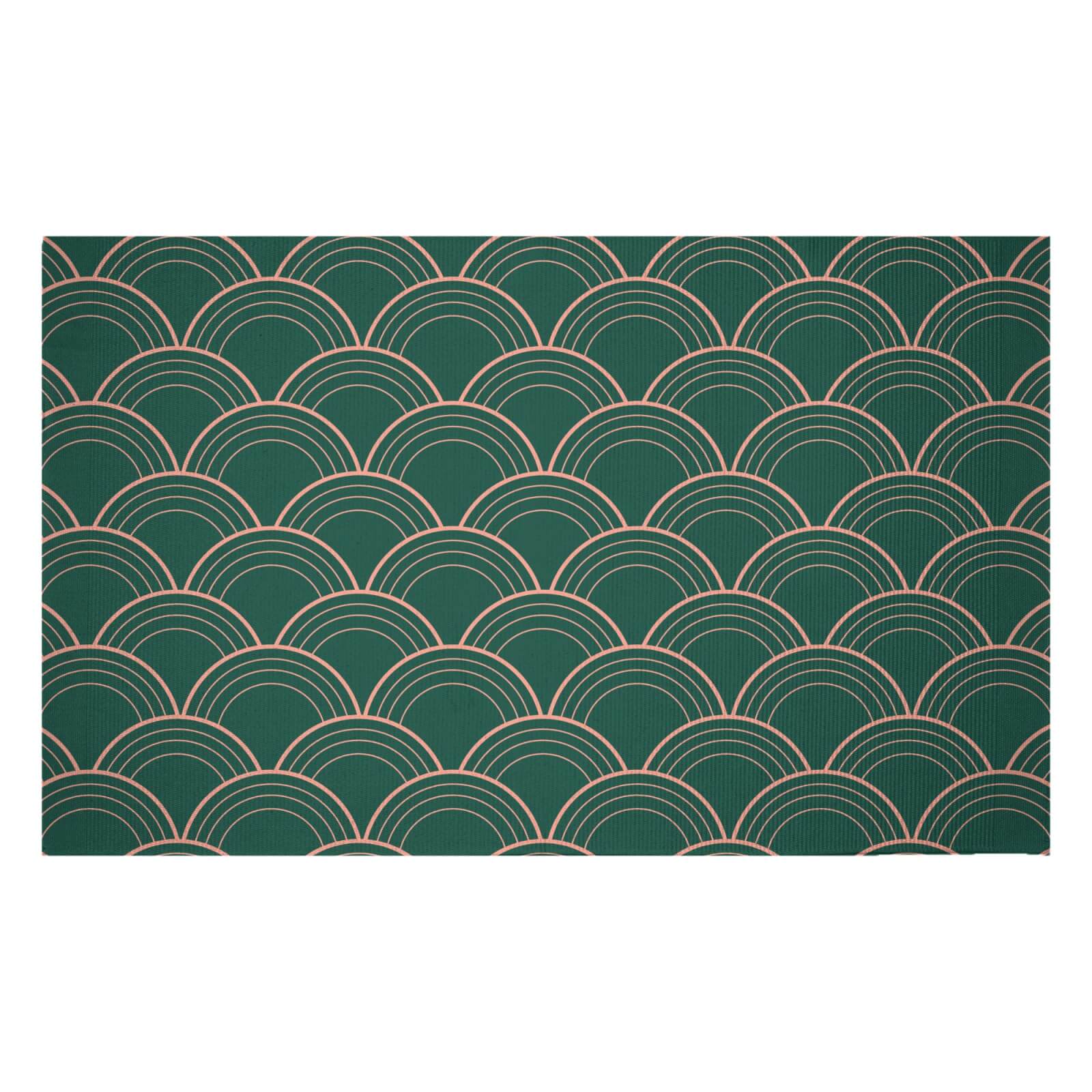 Chinese Fan Pattern Pink & Green Pattern Woven Rug - Small