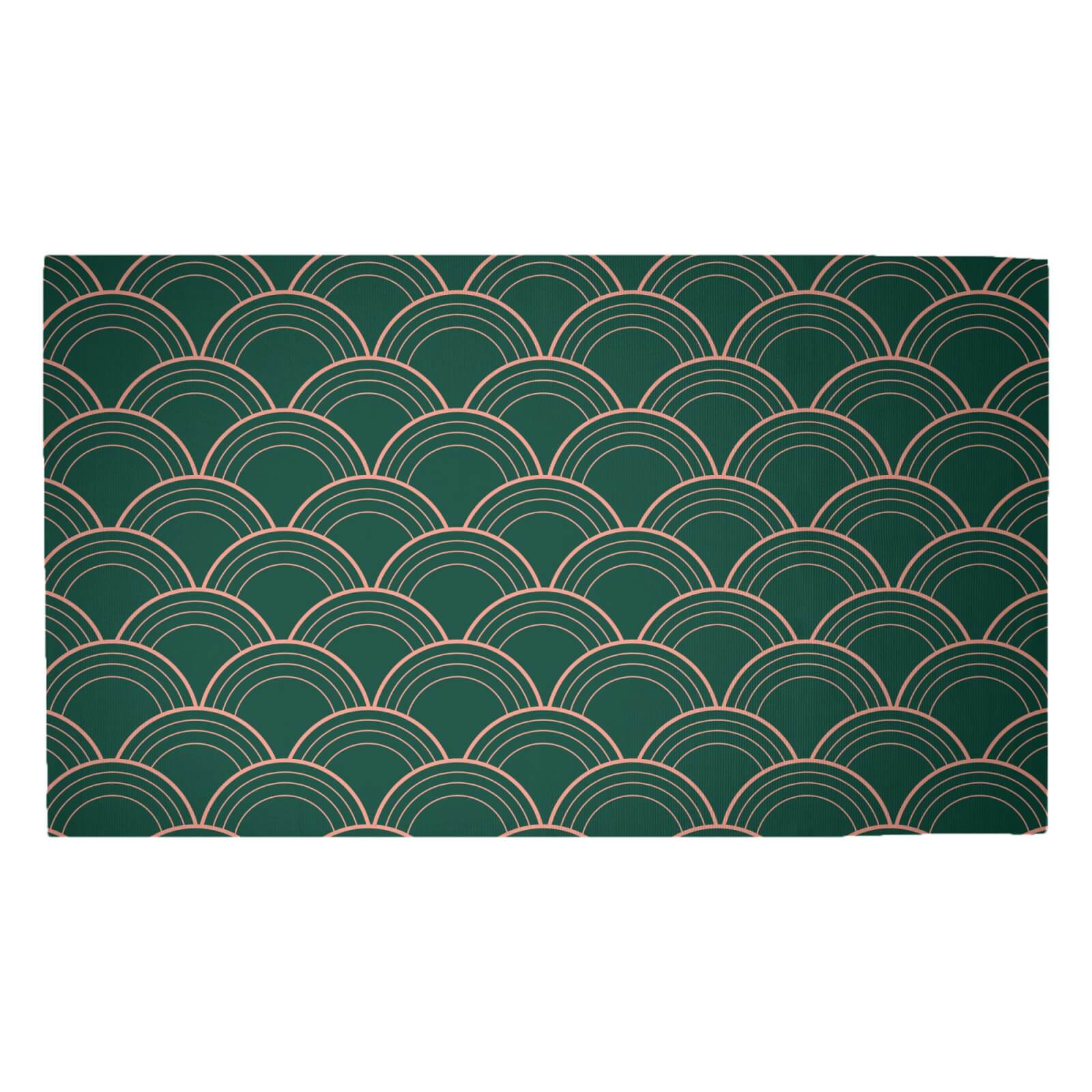 Chinese Fan Pattern Pink & Green Pattern Woven Rug - Medium