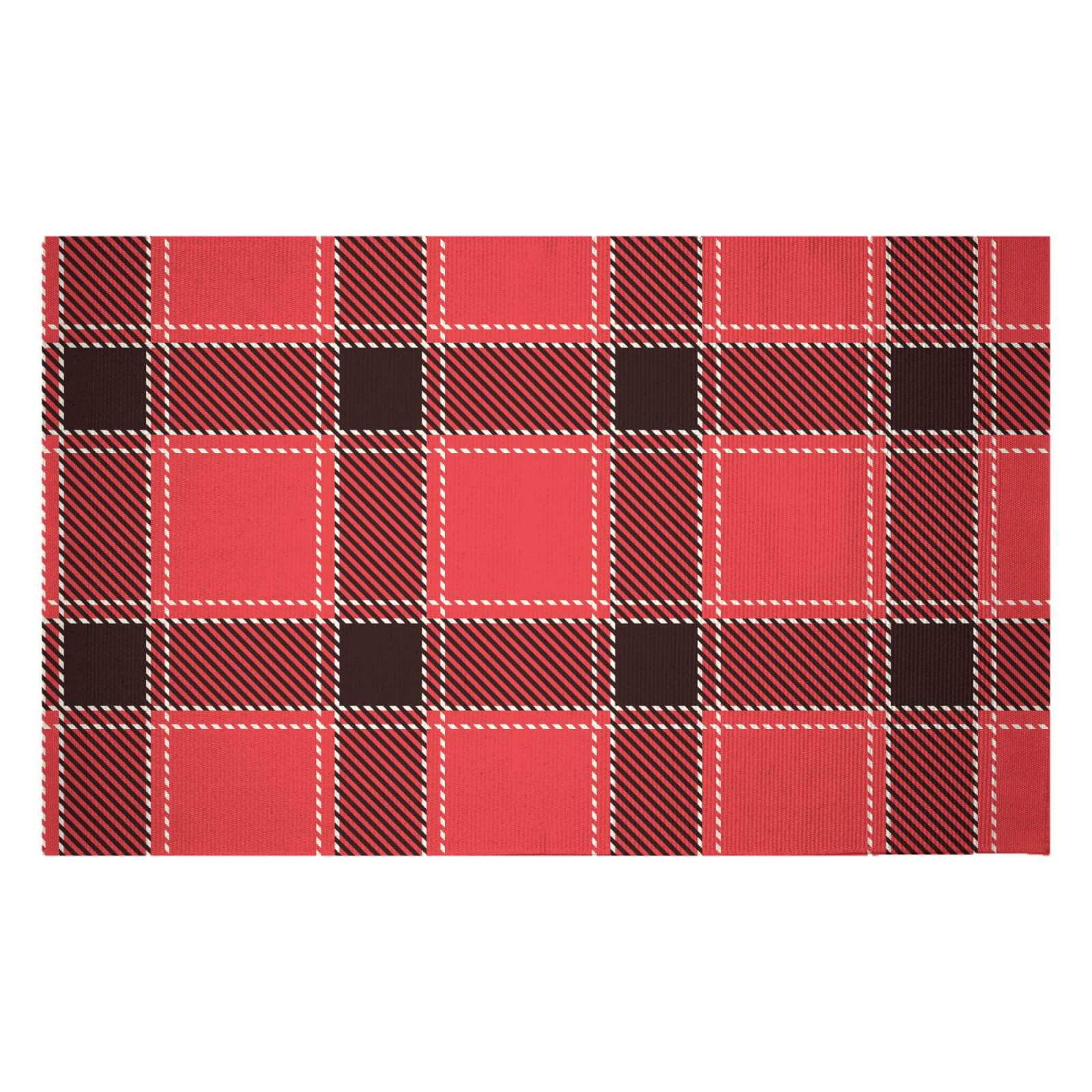 Red & Black Cross Tartan Woven Rug - Small