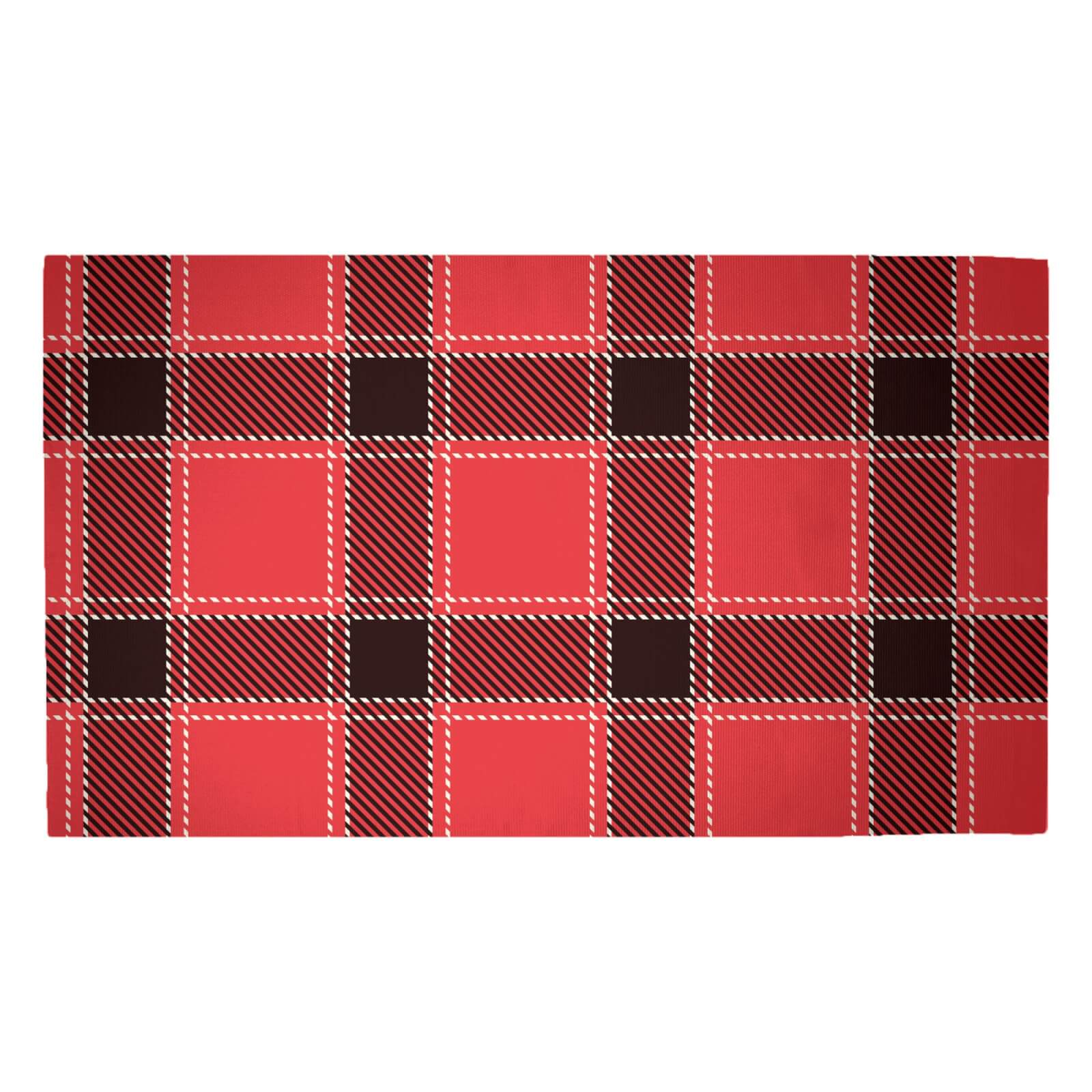 Red & Black Cross Tartan Woven Rug - Medium