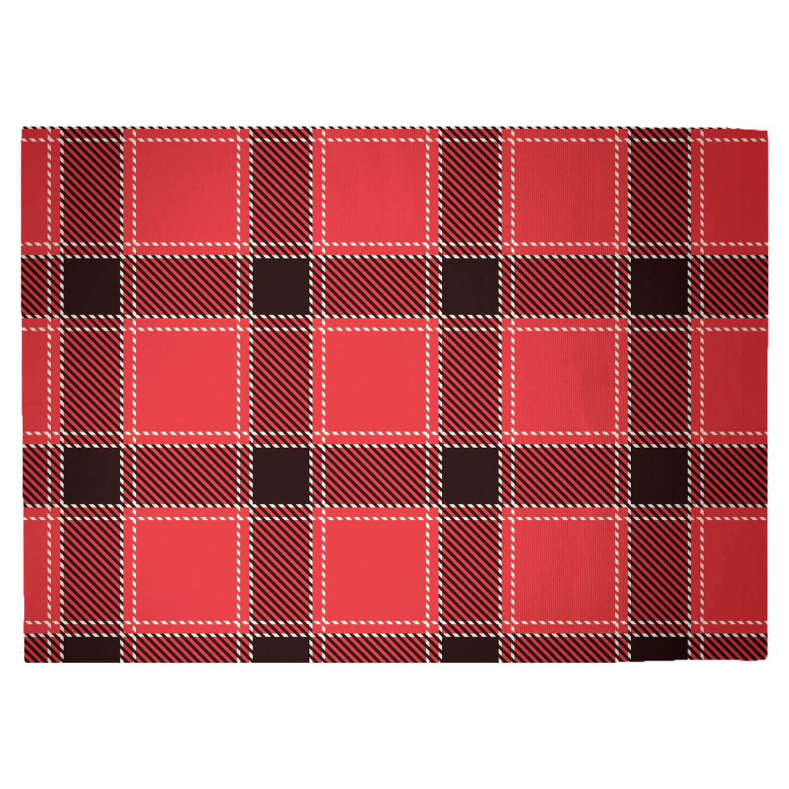 Red & Black Cross Tartan Woven Rug - Large