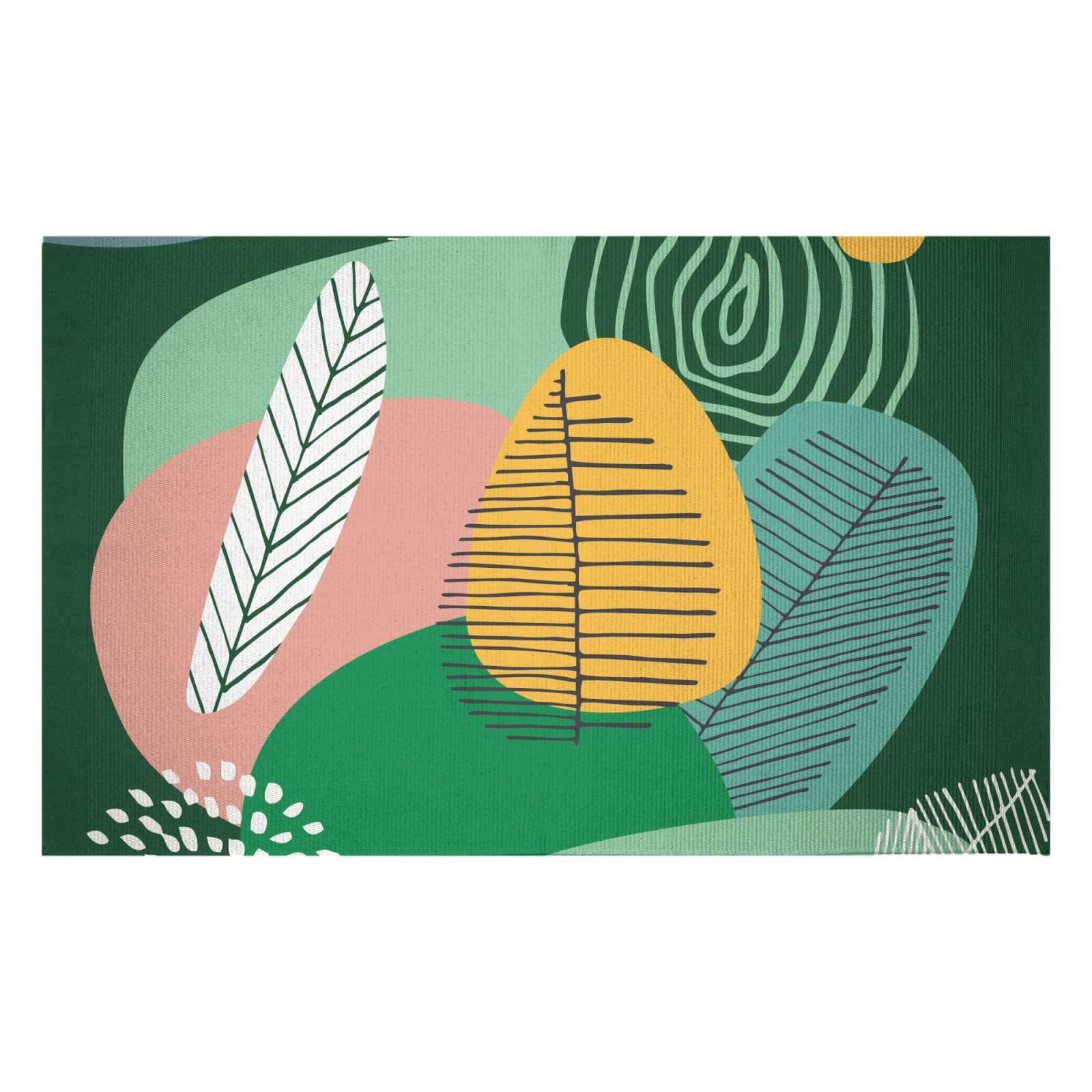 Abstract Leaves And Feathers Woven Rug - Small