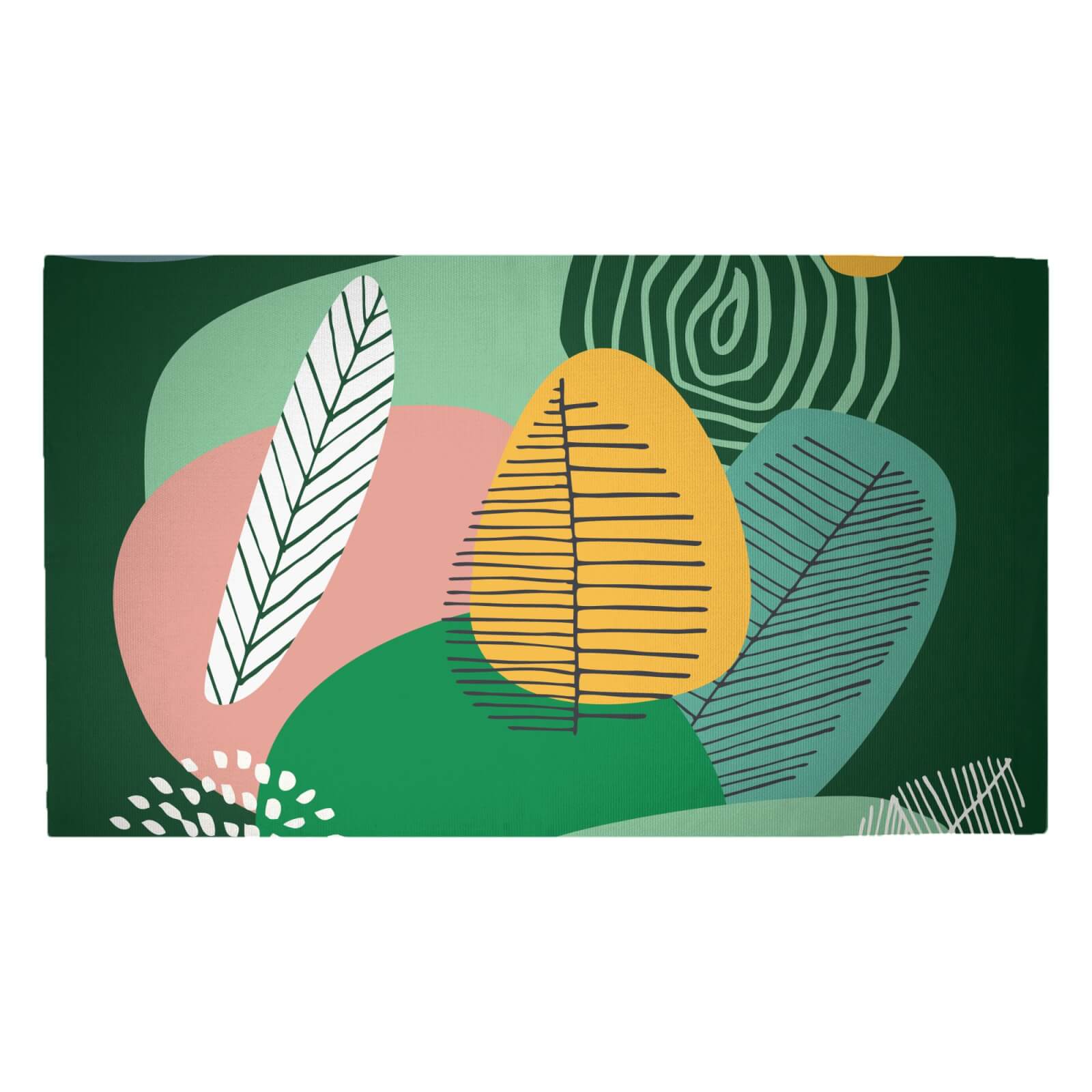 Abstract Leaves And Feathers Woven Rug - Medium