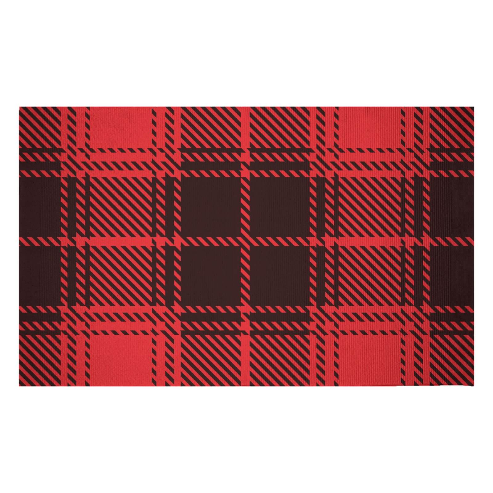 Red & Black Box Tartan Woven Rug - Small