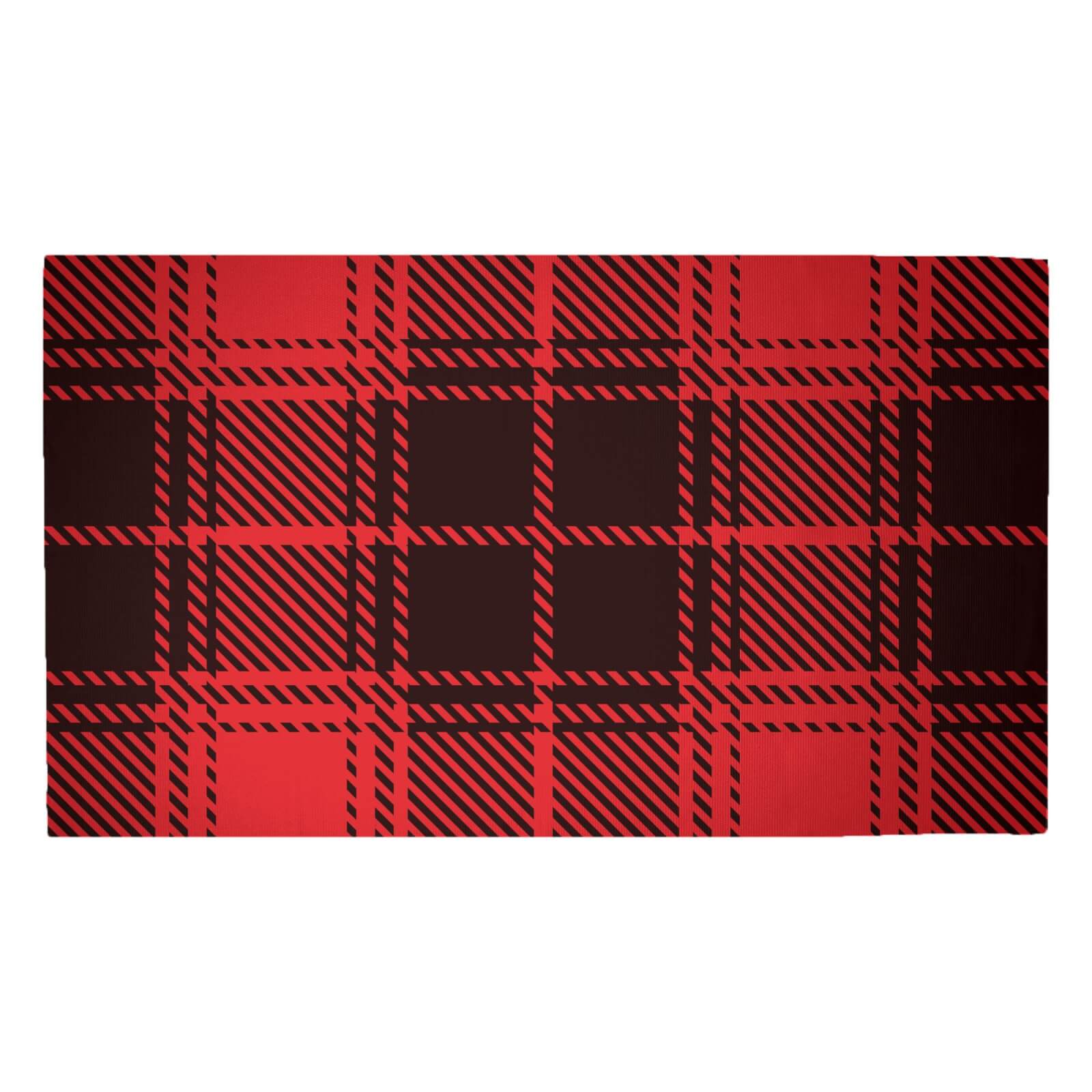 Red & Black Box Tartan Woven Rug - Medium