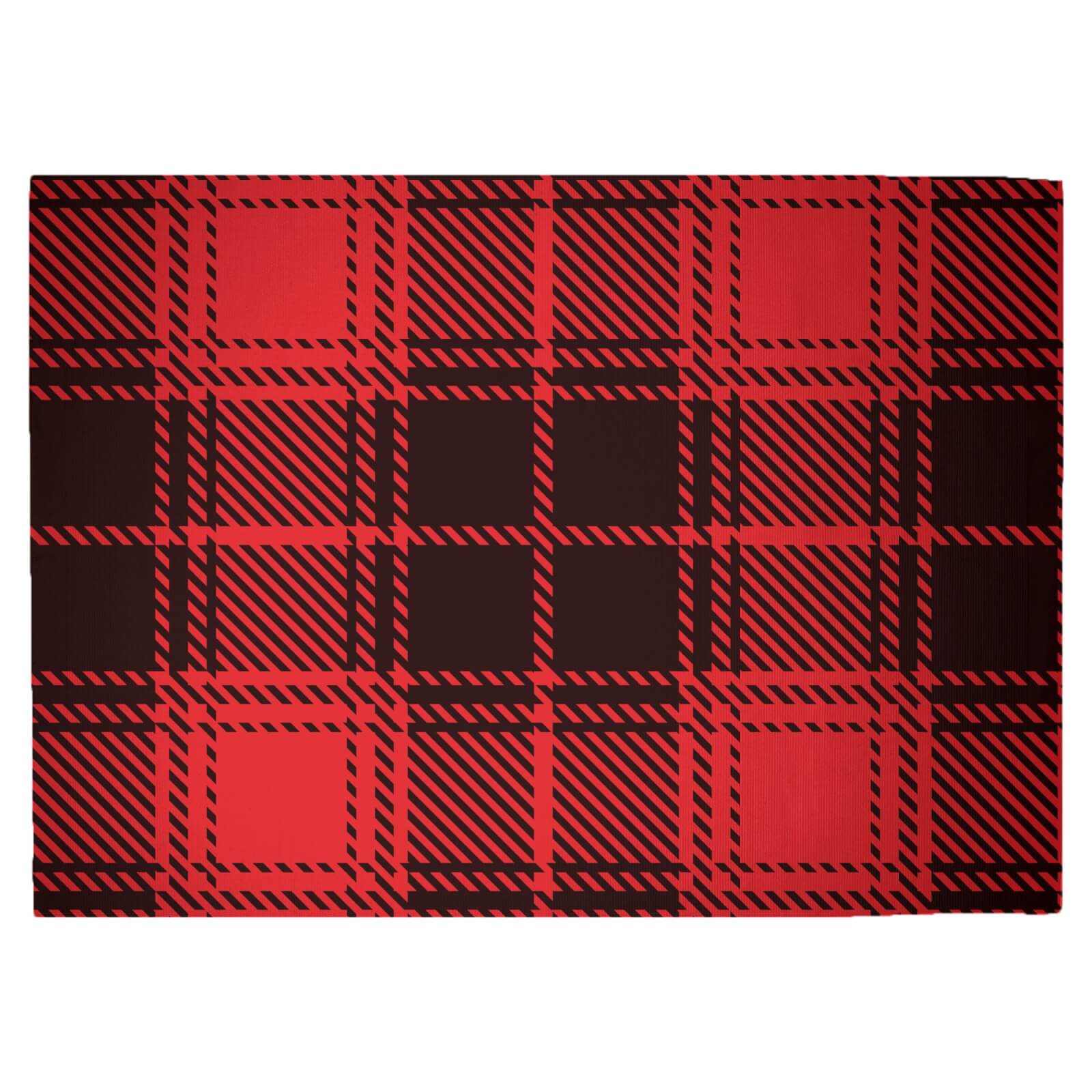 Red & Black Box Tartan Woven Rug - Large