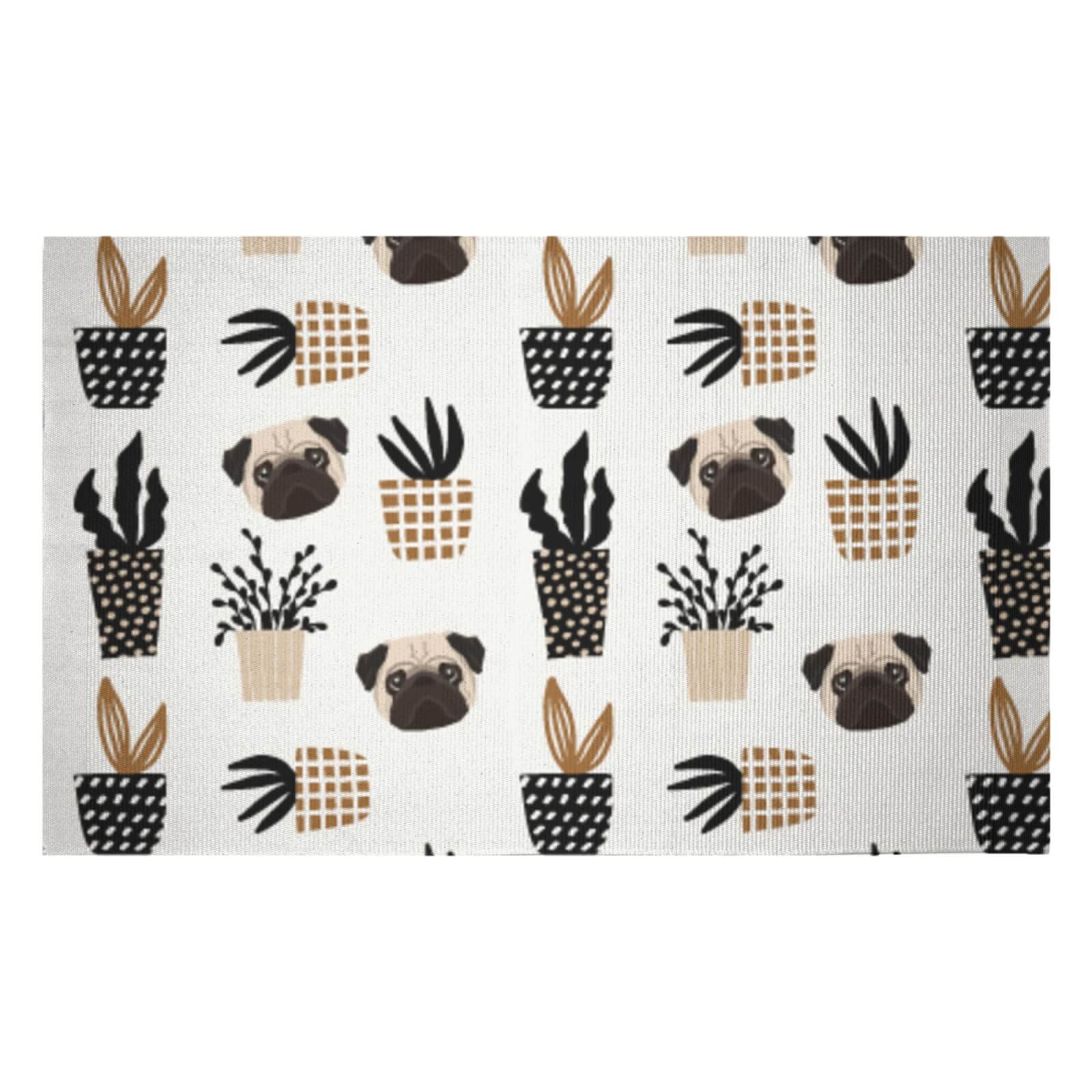 Pug & Cactus Woven Rug - Small