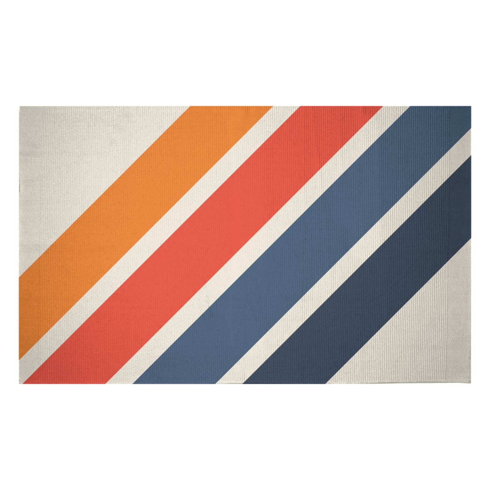 Blue Orange Retro Stripes Woven Rug - Small